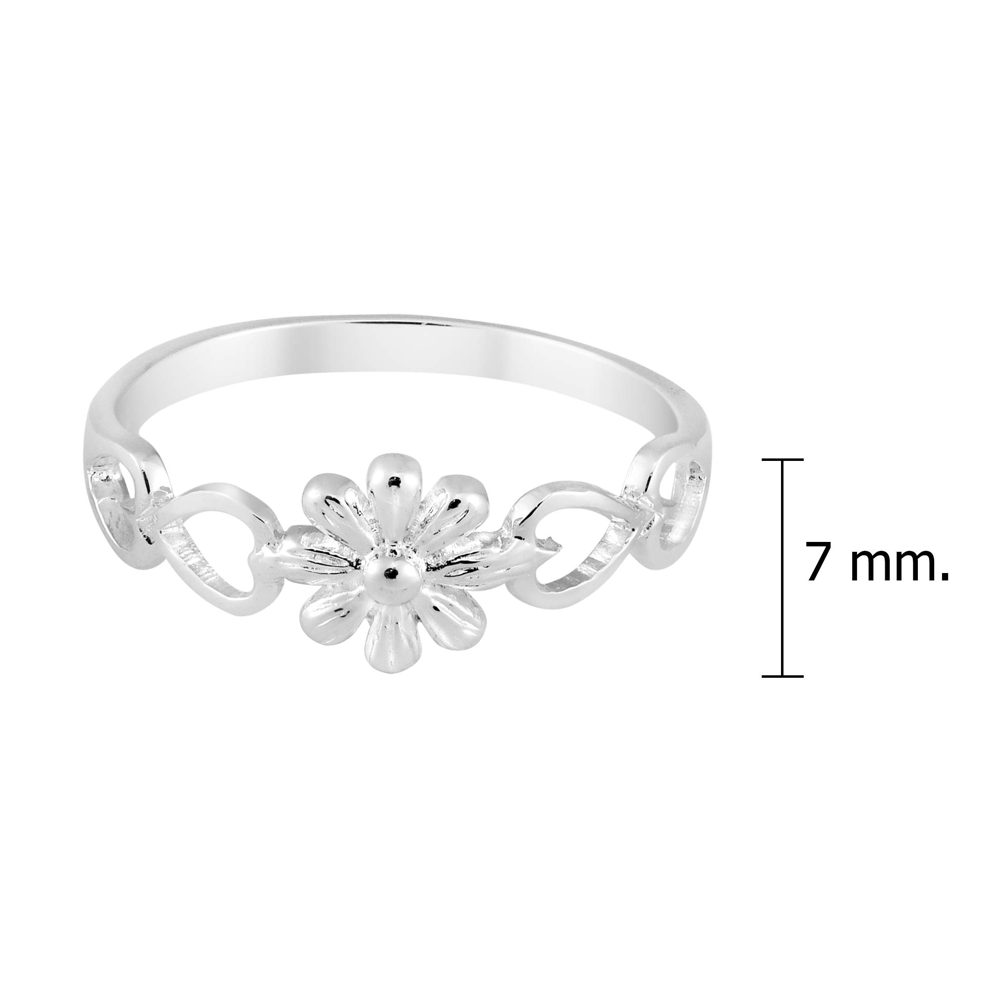 Romantic Daisy & Hearts .925 Sterling Silver Band Ring for Women | Minimalist Wedding, Promise, & Everyday Rings | Comfort Fit Sizes 7-9 | Perfect for Anniversaries, Engagements & Gifts