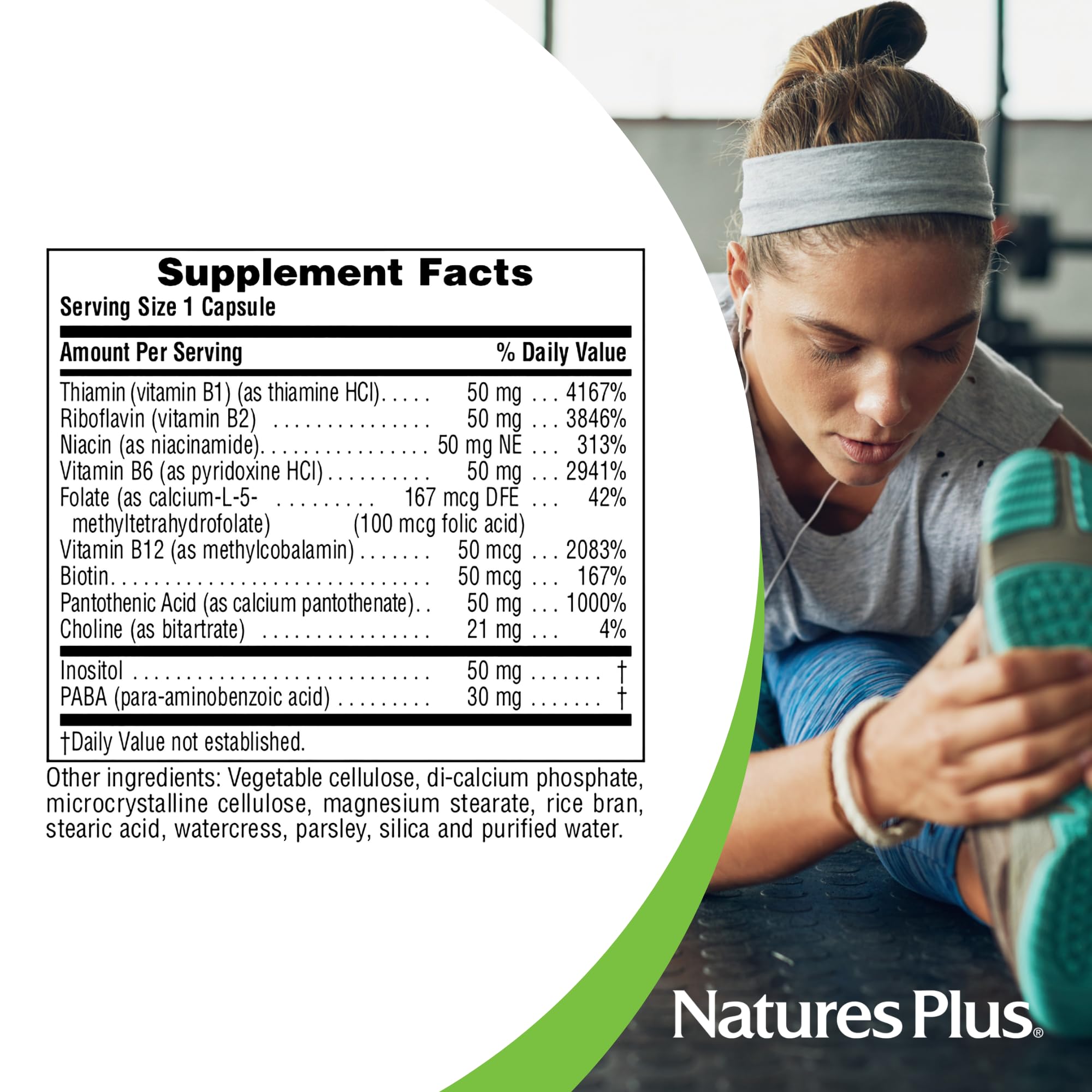 NaturesPlus Super B50-60 Vegetarian Capsules | High Potency B Complex Vitamin Supplement for Brain Function & Energy Support | Gluten-Free, Non-GMO | 60 Servings | Ideal for Busy Professionals & Students