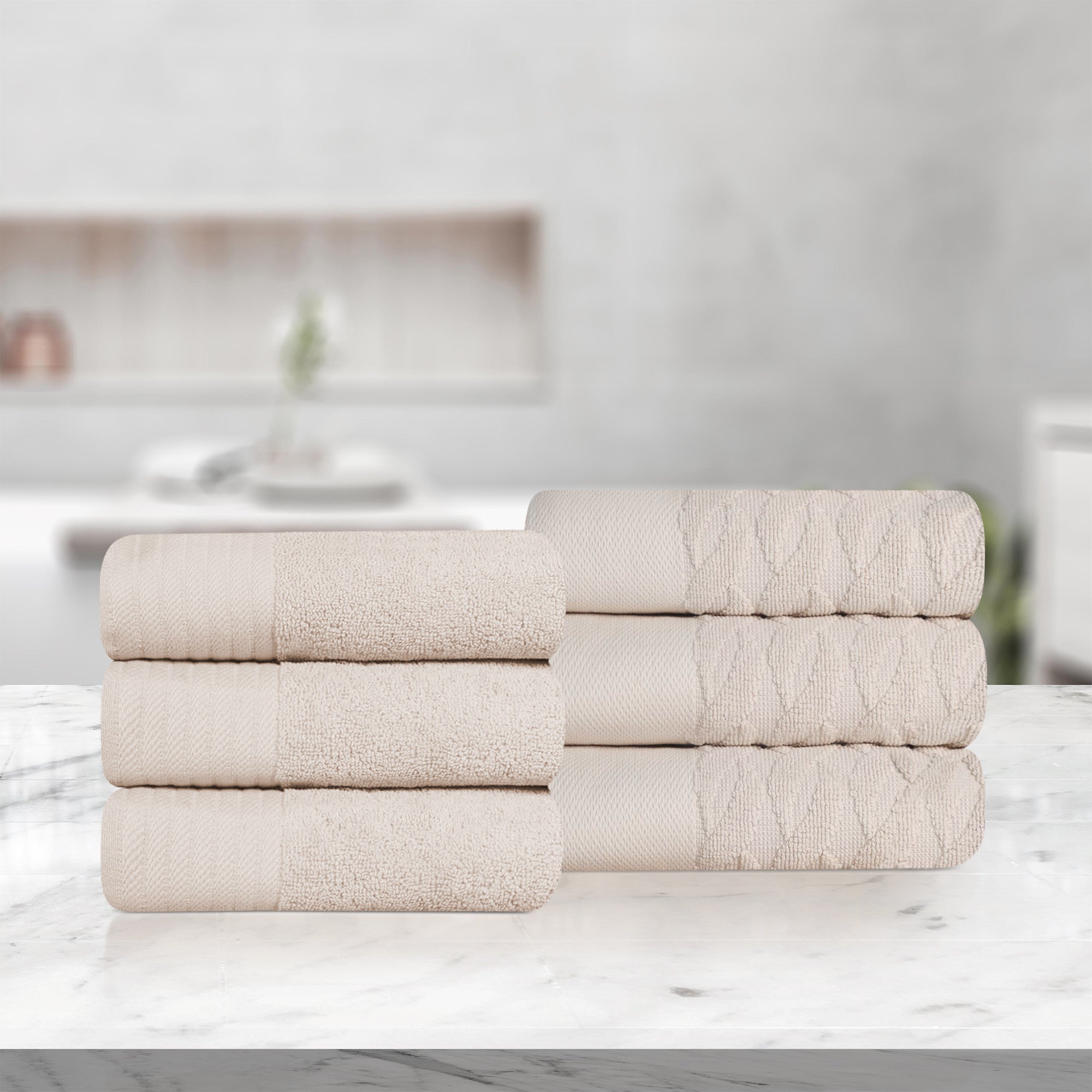 Premium 6-Piece Turkish Cotton Jacquard Herringbone Hand Towel Set - Soft & Absorbent Bath Towels for Bathroom, Kitchen, Spa & Guest Use
