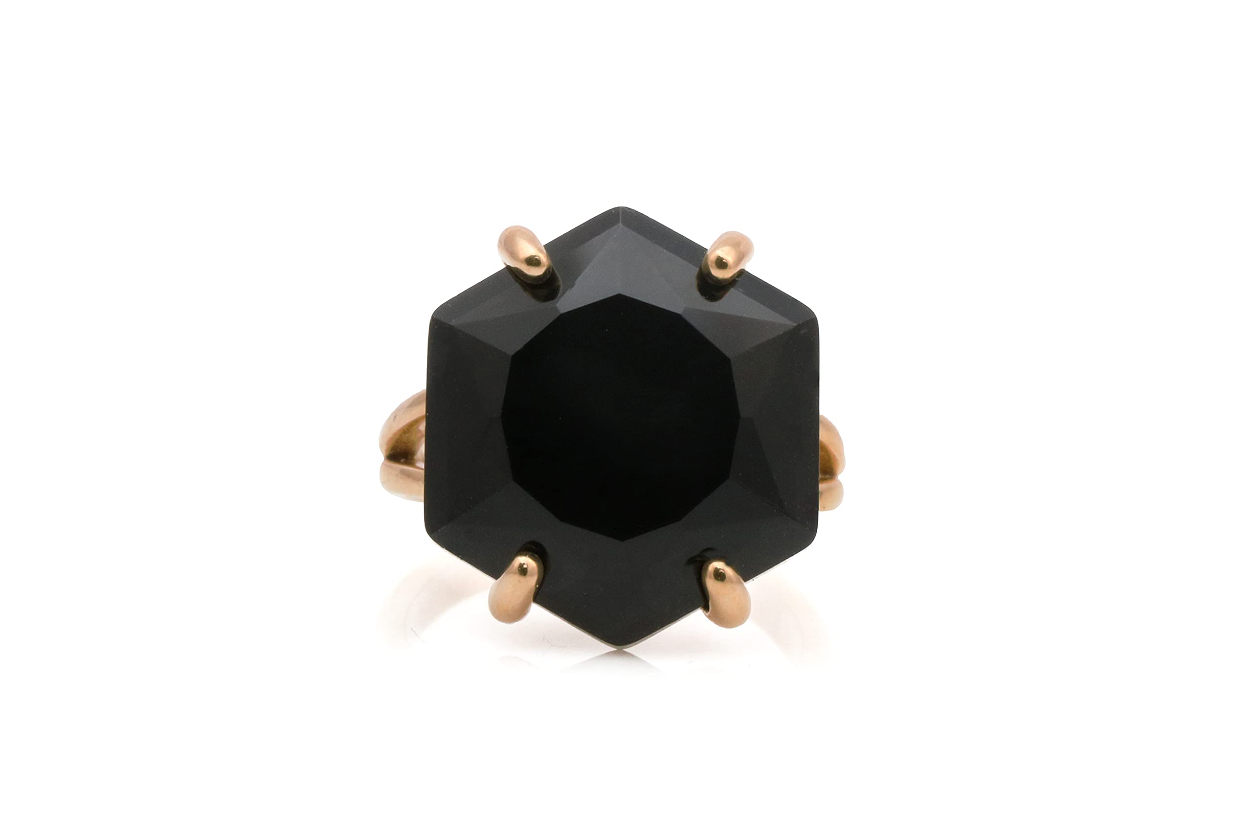 14K Rose Gold Black Onyx Hexagon Ring for Women - Handmade Artisan Statement Jewelry, Custom Engagement & Fashion Rings - Perfect for Weddings, Anniversaries, and Everyday Elegance