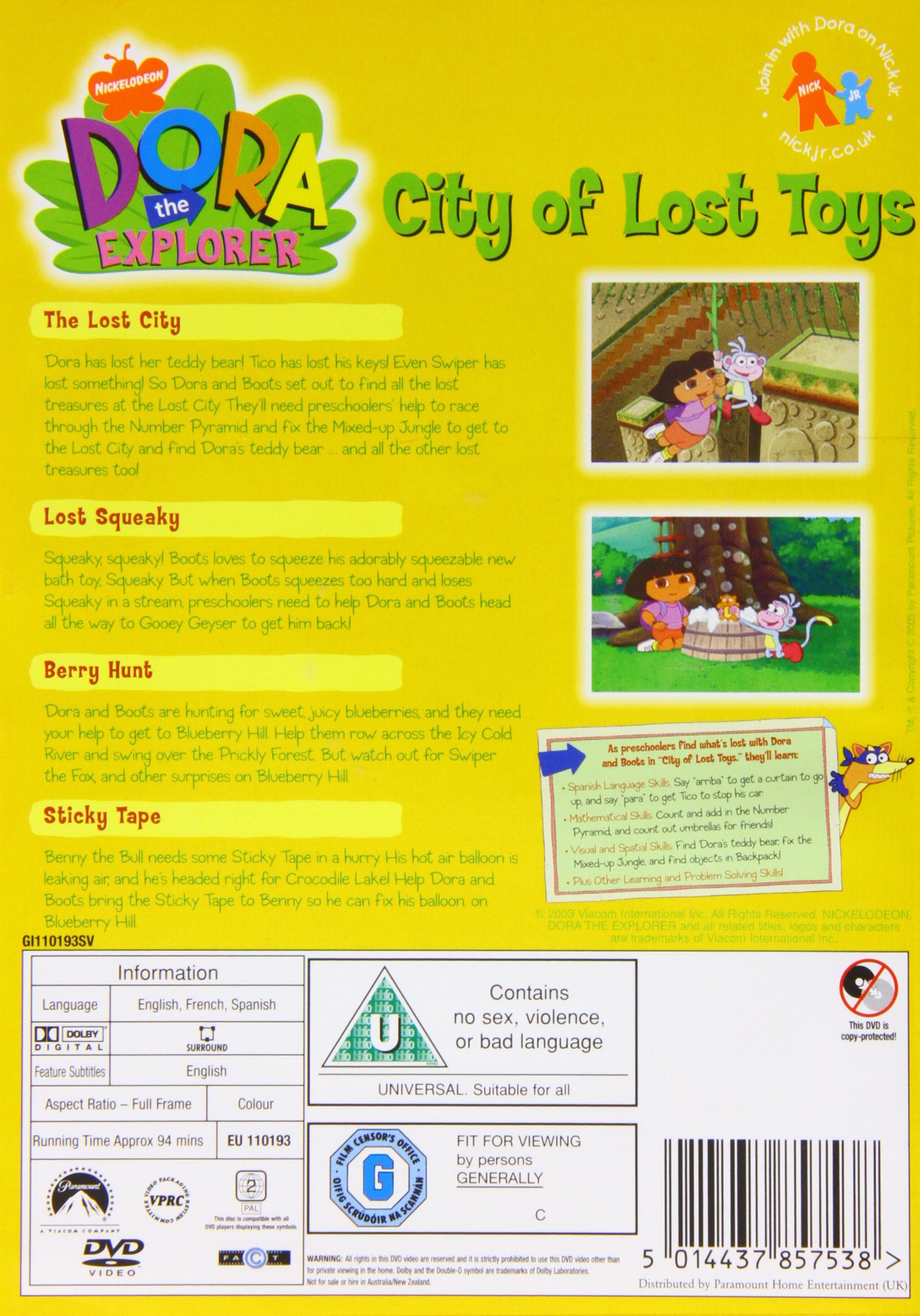 Dora The Explorer: City of Lost Toys DVD - Bilingual English/Spanish Version - Perfect for Kids' Birthday Gifts & Family Movie Nights