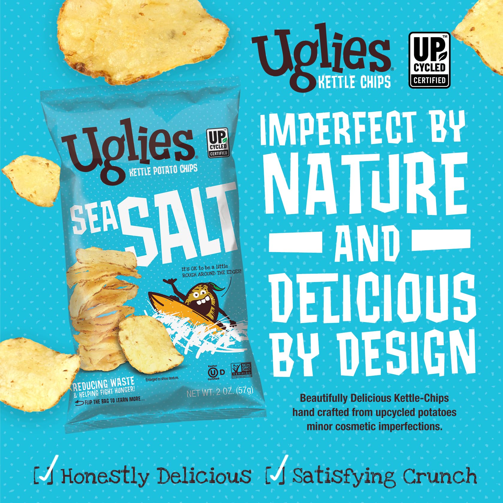UGLIES Kettle-Cooked Potato Chips - Gluten-Free, Kosher & Non-GMO Snacks (12 Pack, 2 Oz Each) - Perfect for Kids Lunches, Office Snacks & Healthy On-The-Go Munching | Sea Salt Flavor | Crunchy All-Natural Snack Packs