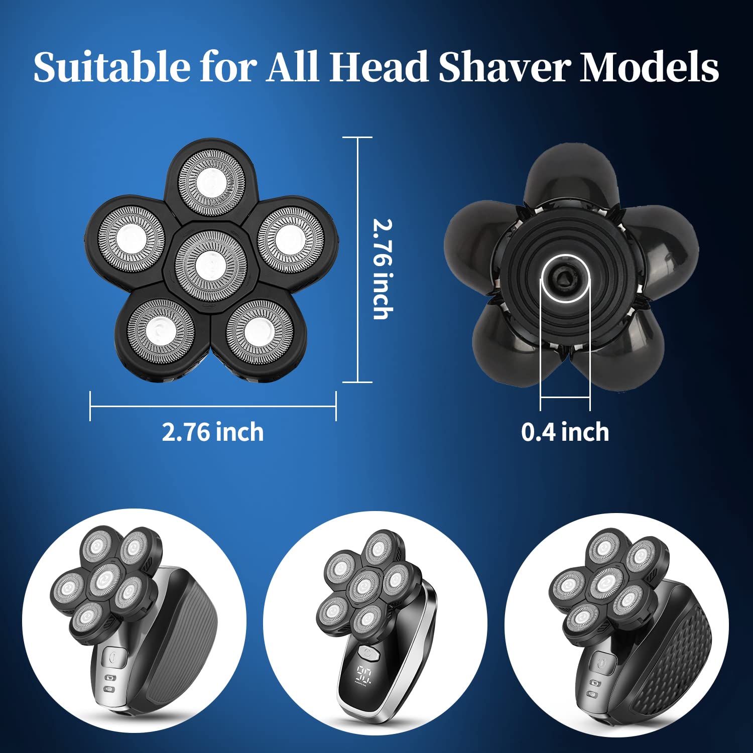 Upgraded 6D Electric Shaver Replacement Head for Men - Wet & Dry Floating Razor Blades for Bald Shaving - Close & Comfortable Shave (Gray) - Perfect for Travel, Home & Gym Use