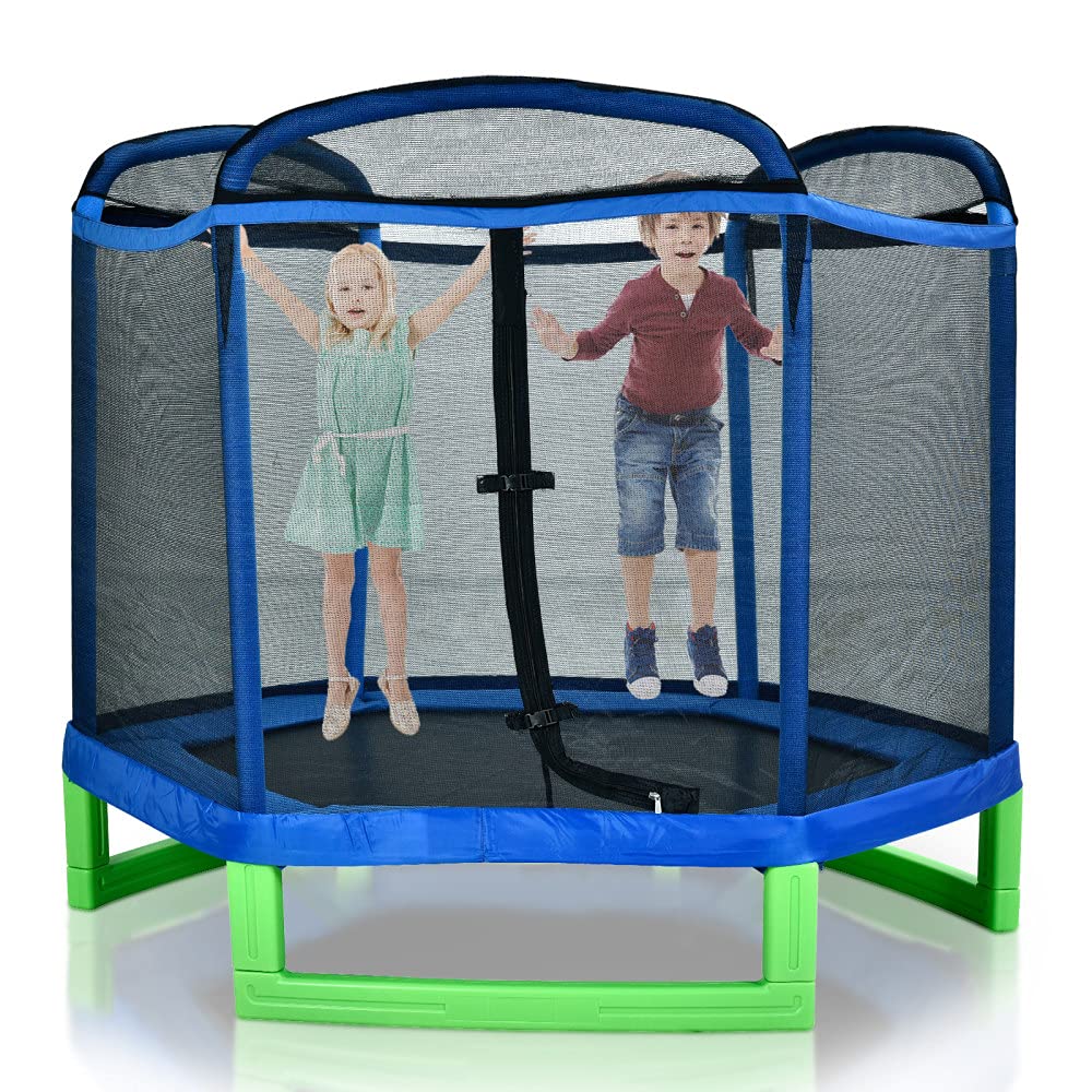 7FT Kids Trampoline with Safety Enclosure Net & Spring Pad - Indoor/Outdoor Mini Trampoline for Toddlers Ages 2-5 (110lbs Weight Limit) | Perfect Gift for Boys & Girls | Backyard Play, Exercise & Family Fun
