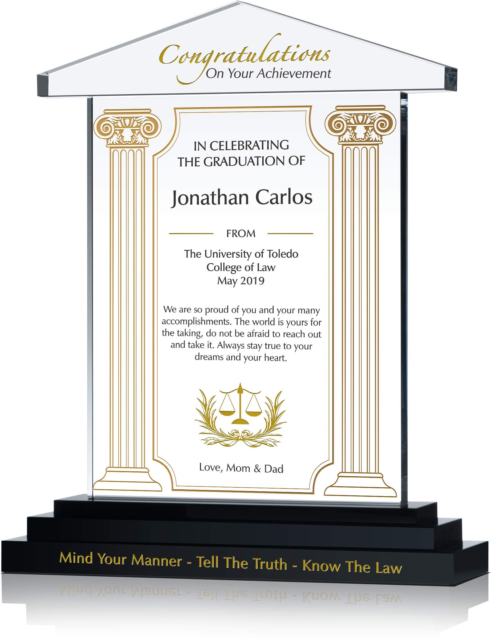 Personalized Law School Graduation Plaque - Custom Engraved with Name, Degree & School - Unique Lawyer Gift for Son, Daughter, Husband or Wife - Perfect for Office Decor & Professional Milestone Celebrations