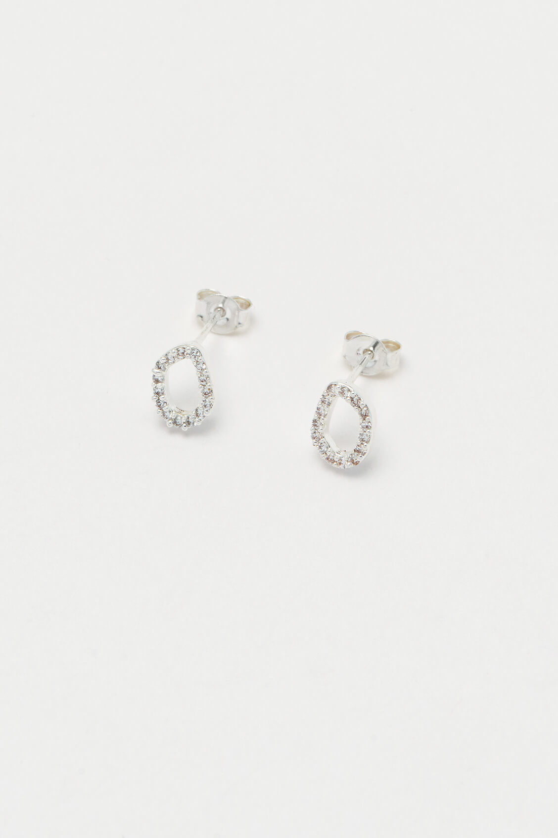 Pave Set Organic Circle Stud Earrings - Sterling Silver Minimalist Hoop Earrings for Women, Perfect for Everyday Wear, Office & Date Night