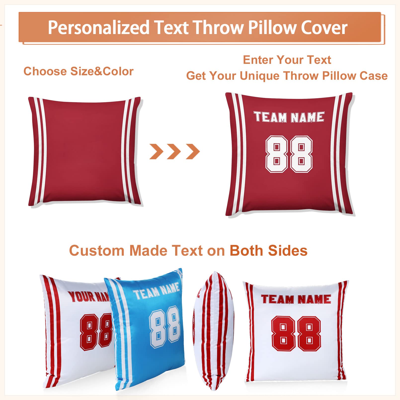 Custom Football Team Name Pillow Cases - Personalized Sports Player Number Decorative Throw Pillow Covers (2 Pack) for Bedroom, Couch & Game Room Decor