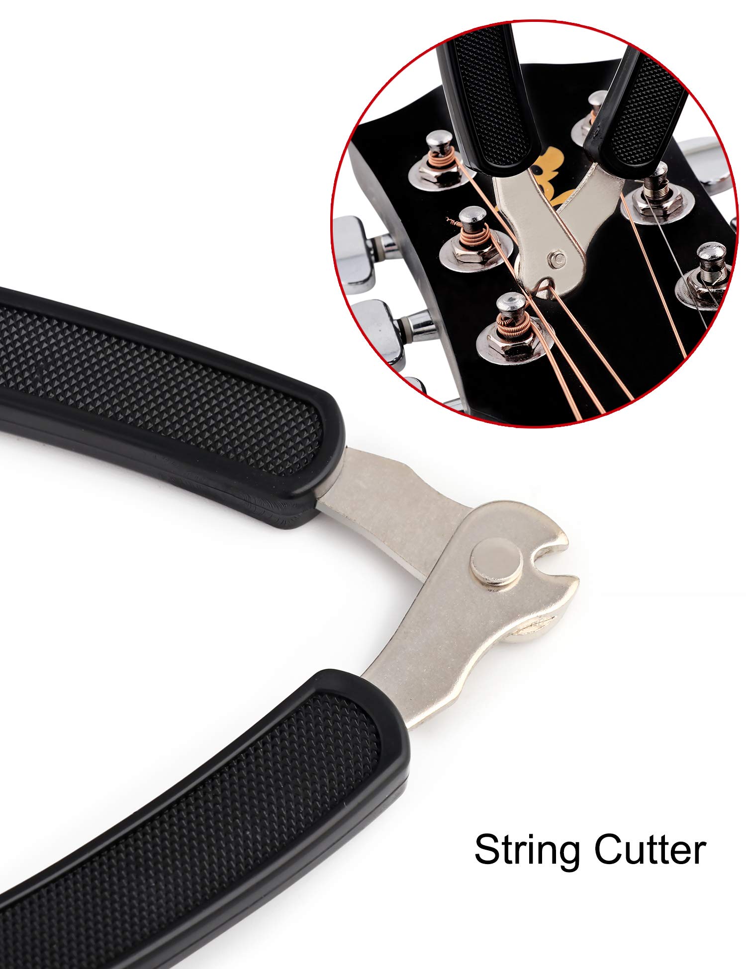 Premium Guitar String Winder & Bridge Pin Puller - 6-in-1 Tool with String Cutter for Acoustic/Electric Guitar, Bass, Banjo, Ukulele, Mandolin - Professional String Changing & Maintenance for Musicians & Luthiers (Black)