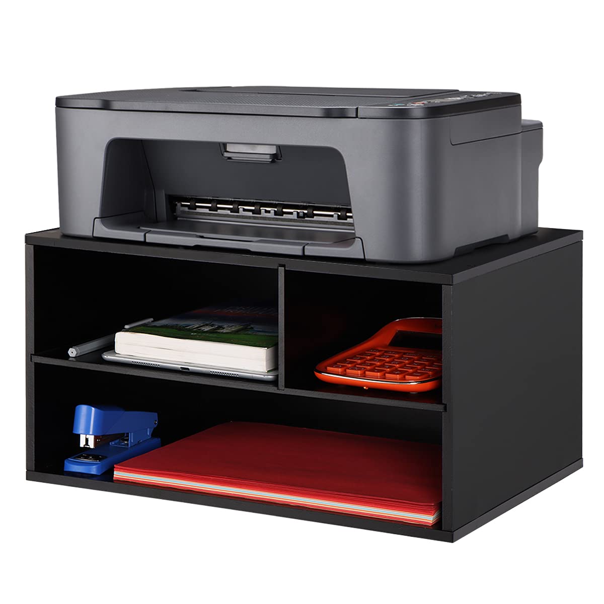 EMERIT Wooden Printer Stand with Storage - 2-Tier Desk Organizer for Home & Office, Printer Riser - Perfect for Organizing Paper, Supplies & Small Electronics on Your Workspace