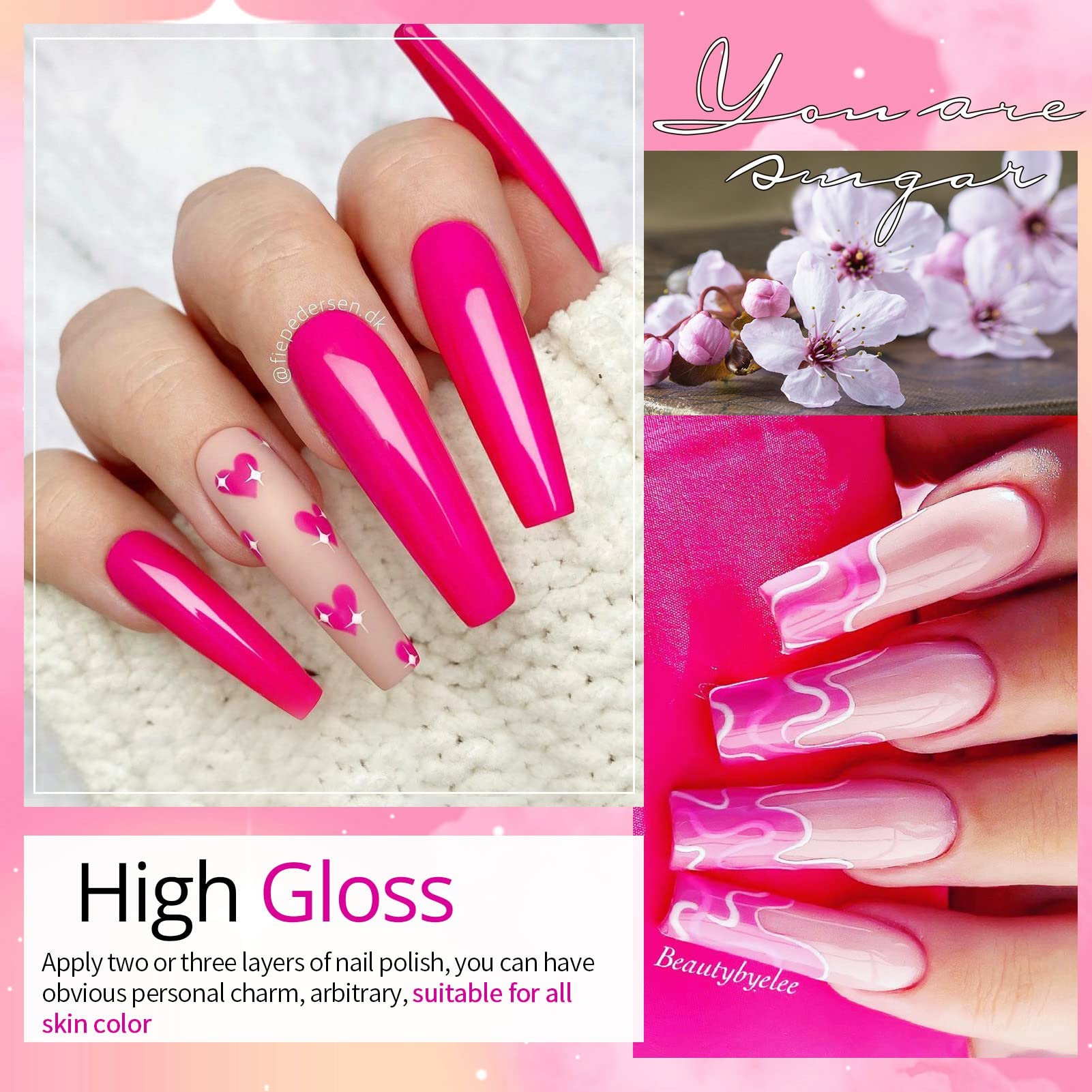 UR SUGAR 6 Colors Pink Gel Nail Polish Set - Soak Off UV/LED Lamp Nail Varnish Kit with Light Pink, Neon Pink & Hot Pink Shades | All-Season DIY Manicure | Valentine's Day Gift for Women & Girls | Perfect for Home Nail Art, Parties & Special Occasions