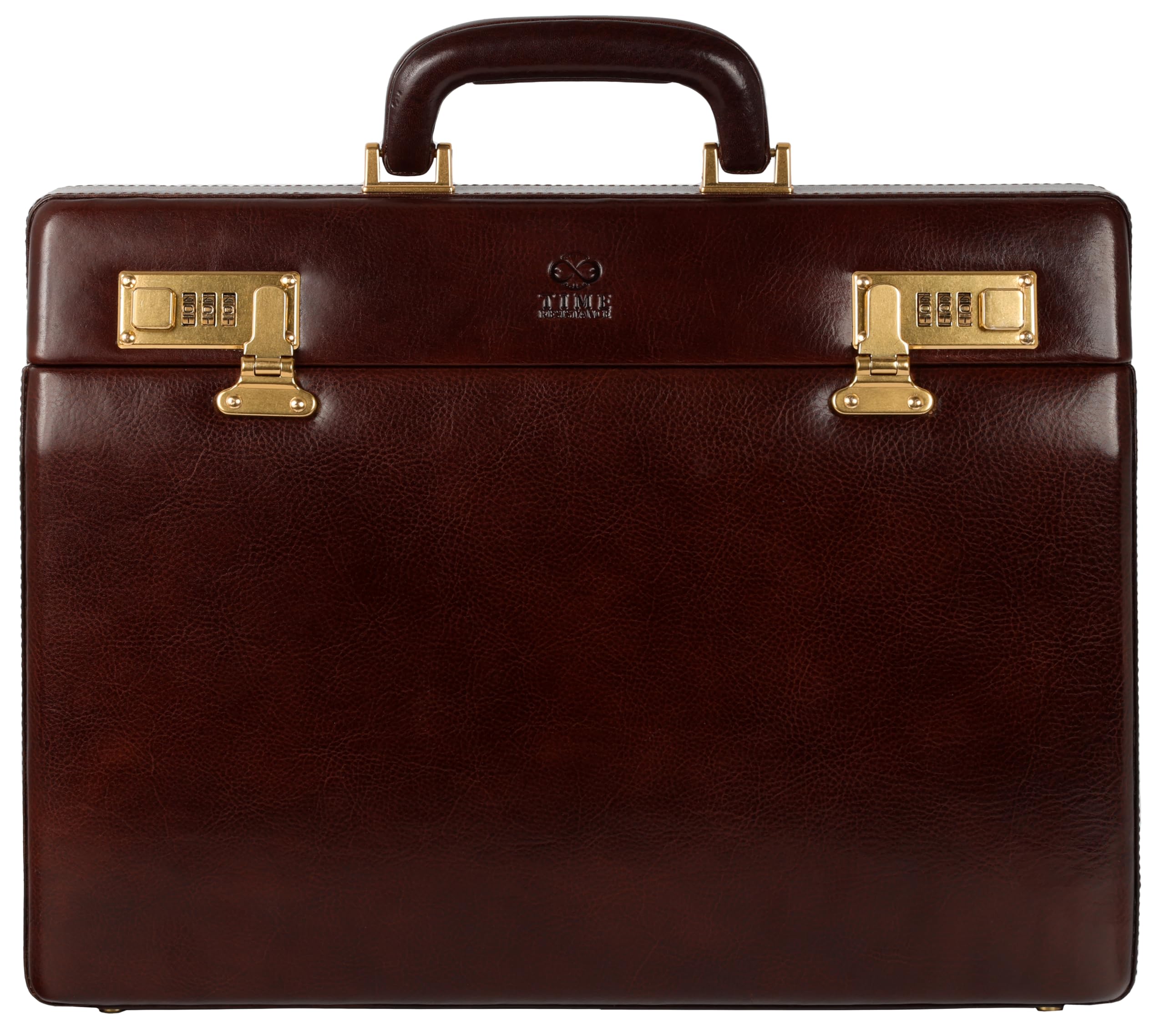 Premium Full Grain Italian Leather Briefcase - Durable Time-Resistant Attache Case with Lock - Fits Laptop up to 15