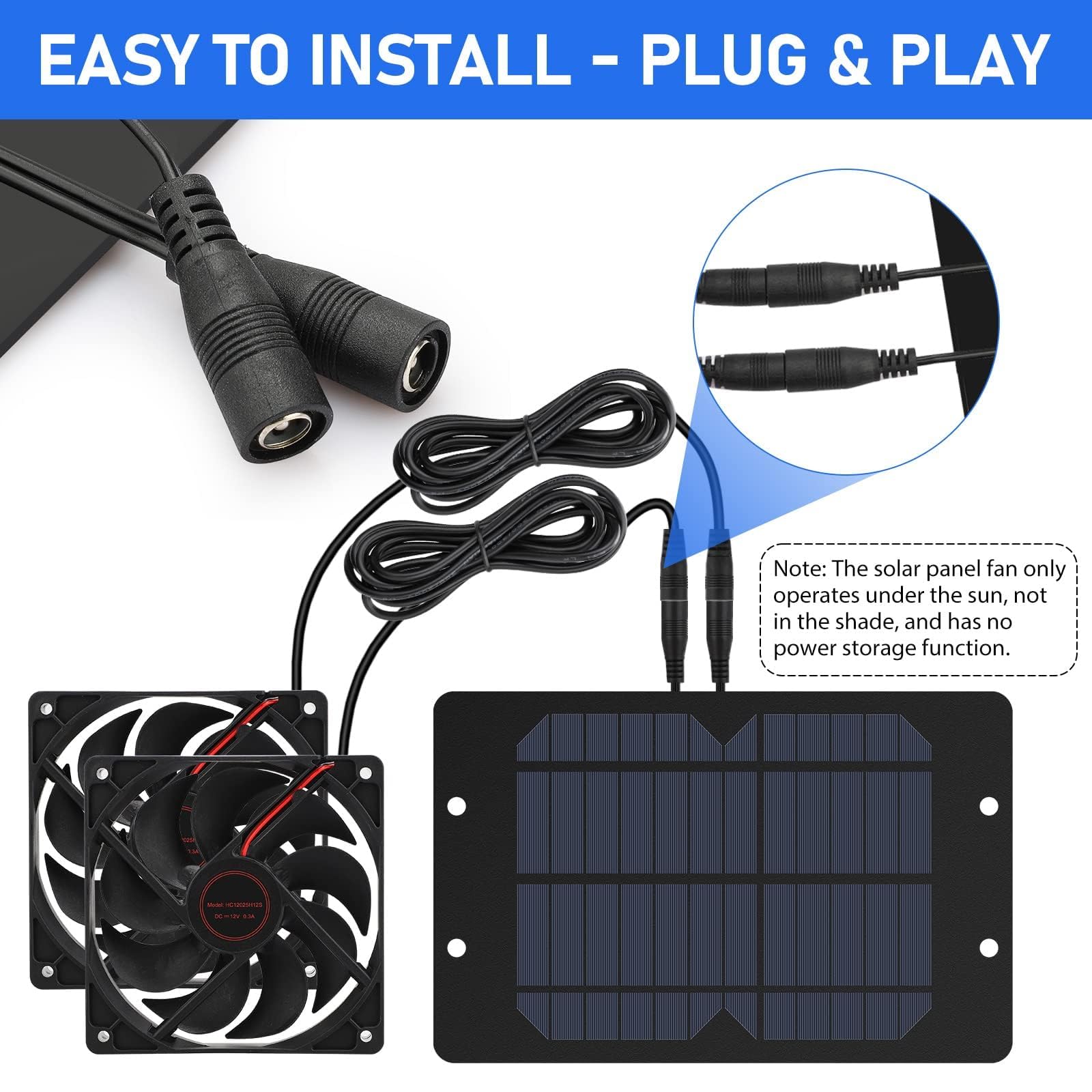 EEEKit 10W 12V Solar Powered Ventilation Fan Kit with Dual Solar Panels & 2m Cable - Outdoor Window Exhaust Fan for Greenhouse, Chicken Coop, Dog House, RV, Shed (Perfect for Cooling & Air Circulation in Small Spaces)