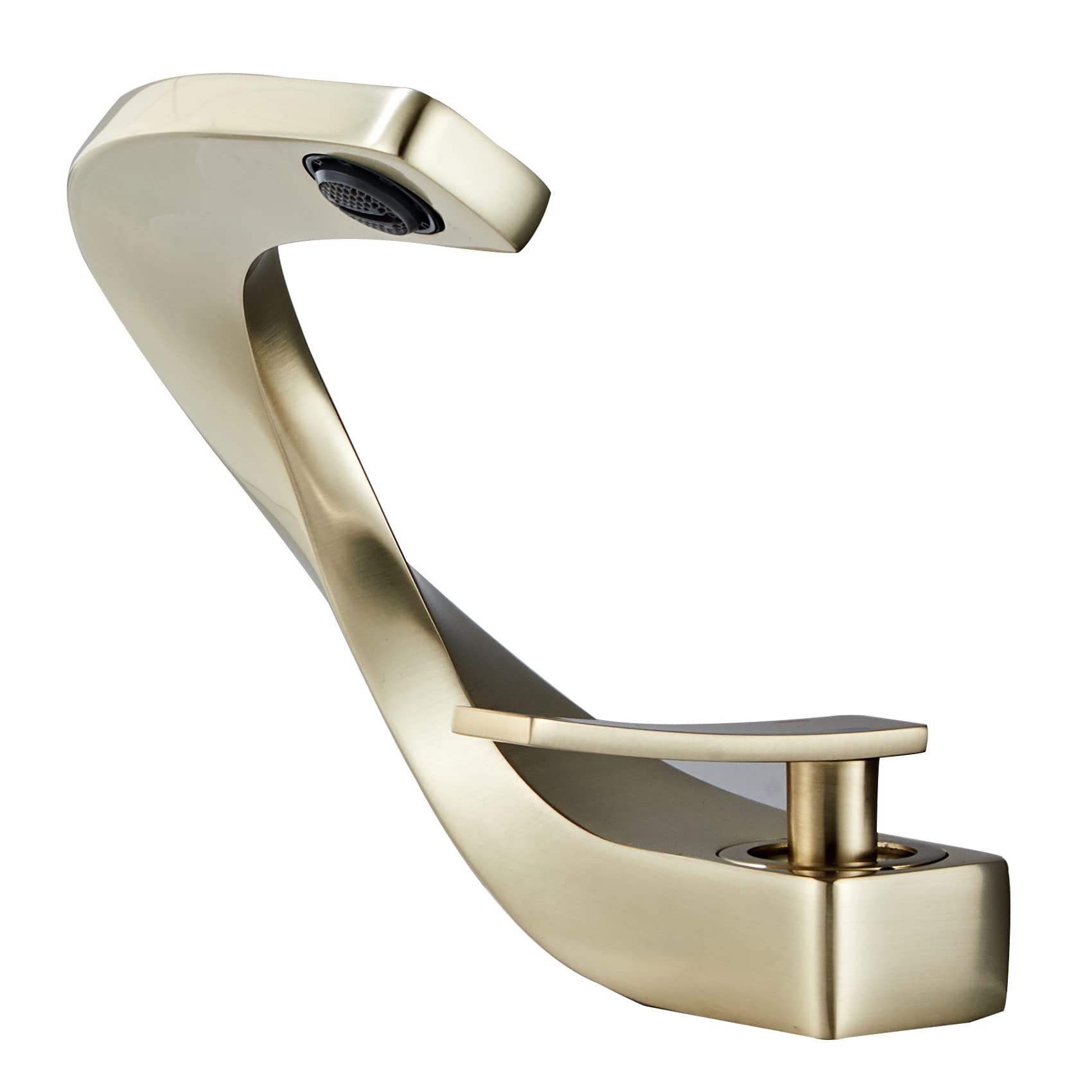 Brushed Gold Single Handle Bathroom Sink Faucet with Supply Hose - Single Hole Lavatory Faucet, Slanted Basin Mixer Tap for Commercial & Residential Use - Perfect for Modern Bathrooms, Powder Rooms, and Guest Baths