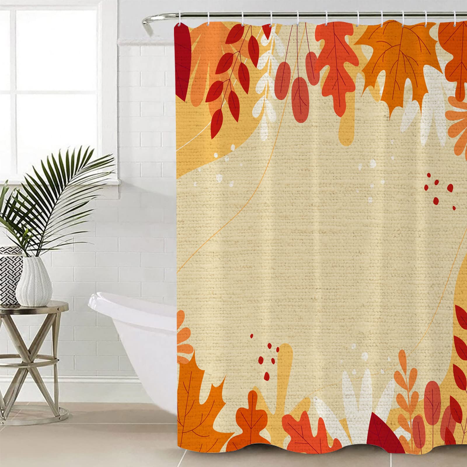 Pinroote Fall Maple Leaf Shower Curtain - Waterproof Rustic Burlap Bathroom Decor with 12 Hooks, 72x72 Inch Standard Size for Bathtub/Stall - Perfect for Autumn Home Decor & Cozy Farmhouse Bathroom Makeover