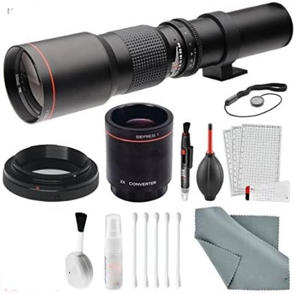 Professional 500mm/1000mm f/8.0 Telephoto Lens with 2X Multiplier for Nikon DSLR Cameras - Black - Includes Deluxe Accessory Bundle & Xpix Cleaning Kit - Perfect for Wildlife, Sports & Long-Distance Photography