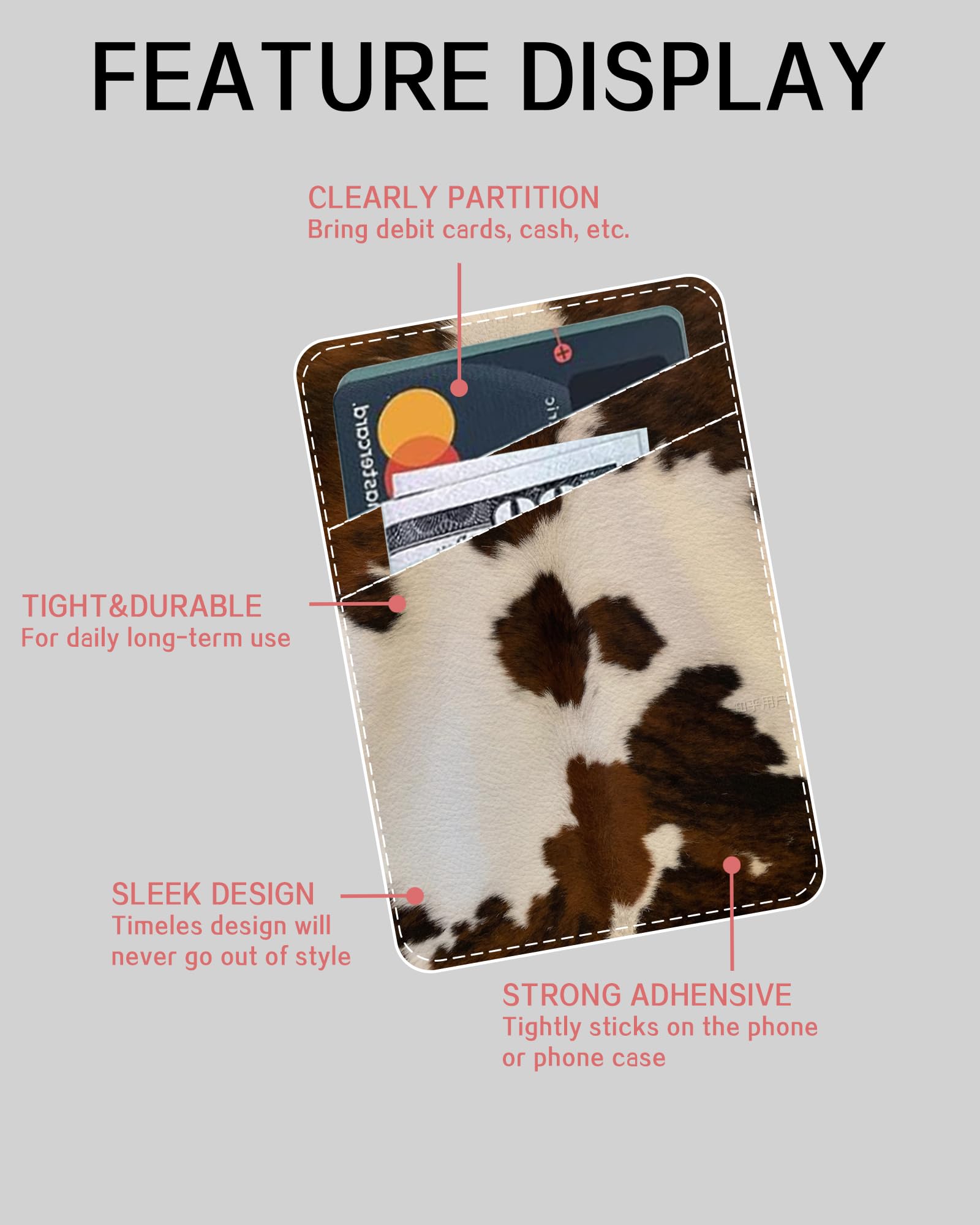 Retro Cow Print Leather Phone Card Holder - Adhesive Wallet Stick On for Back of Phone, Cute Credit Card Holder Compatible with Most Cell Phone Cases - Perfect for Travel, Shopping, and Daily Use