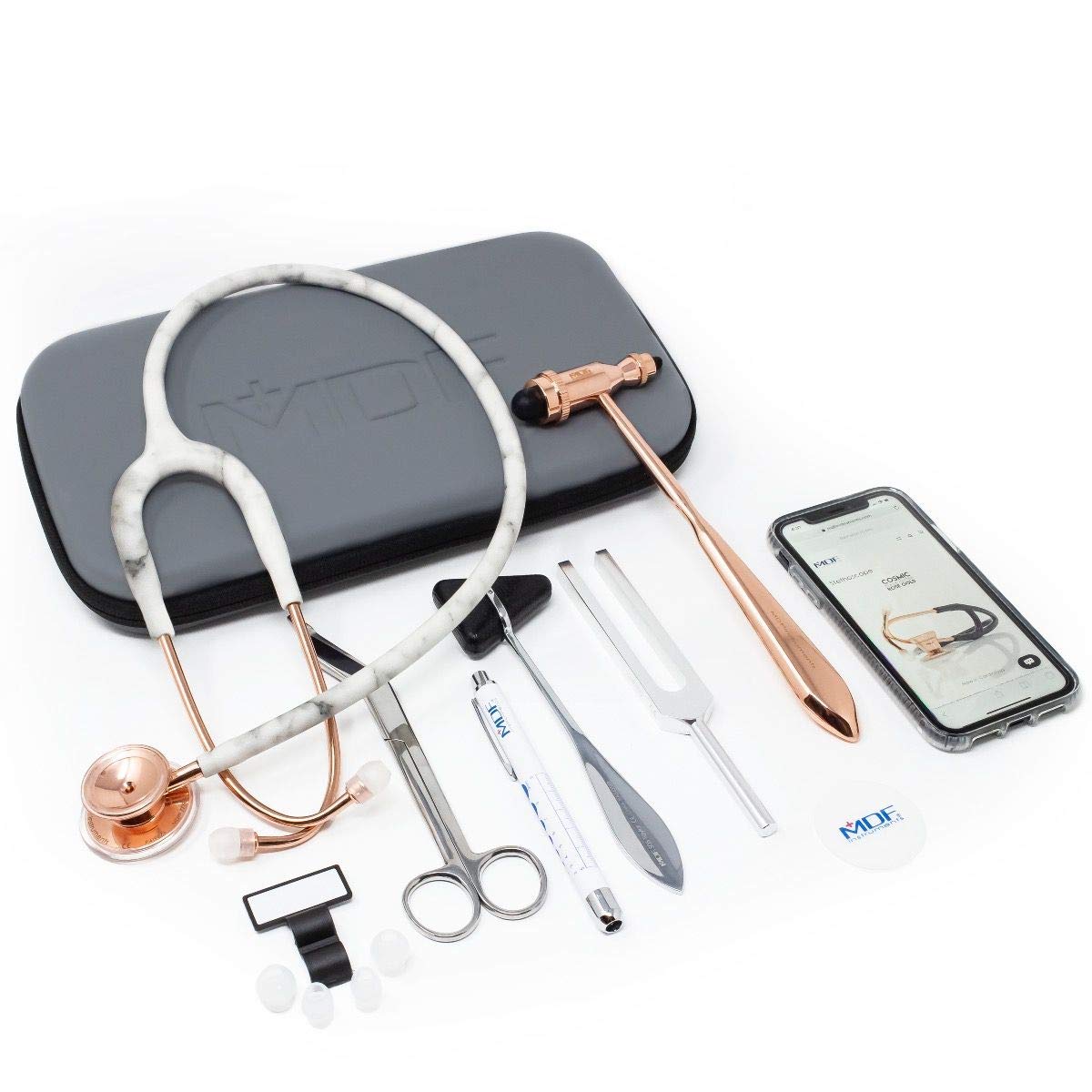MDF Instruments Hard Travel Carrying Case with Mesh Pocket - Medium Size Medical Organizer for Stethoscopes, Reflex Hammers & Sphygmomanometers | Fits MD One & Acoustica Models | Perfect for Doctors, Nurses & Healthcare Professionals (MDFSCM12) | Ideal for Hospital Rounds, Home Visits & Medical Travel