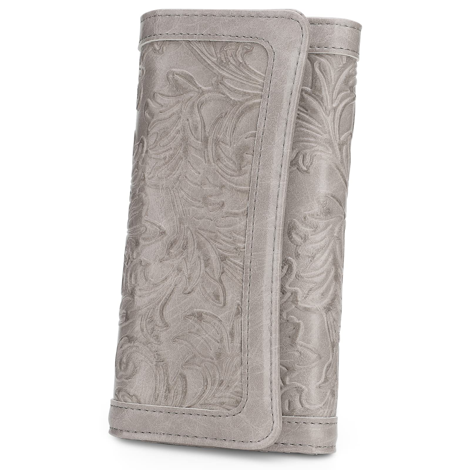MEITRUE Women's Leather RFID Blocking Wallet - Trifold Ladies Purse with Embossed Design, Long Clutch Card Holder & Phone Pocket - Perfect for Everyday Use, Travel, and Business (Checkbook Organizer Included)