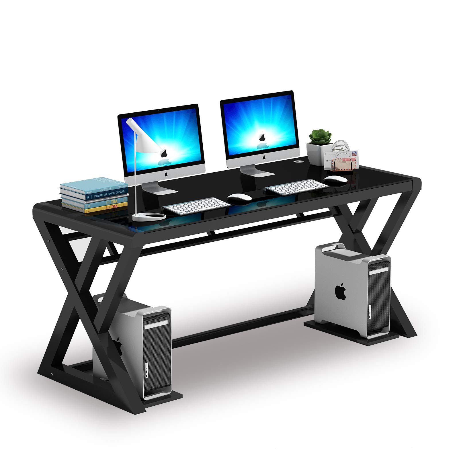 Tempered Glass Computer Desk with Metal Frame - 55.1 Inch Modern Office Desk for Home Office, Study & Workstation - Durable Writing Table with Glass Top (Black) | Perfect for Small Spaces, Gaming Setup & Remote Work