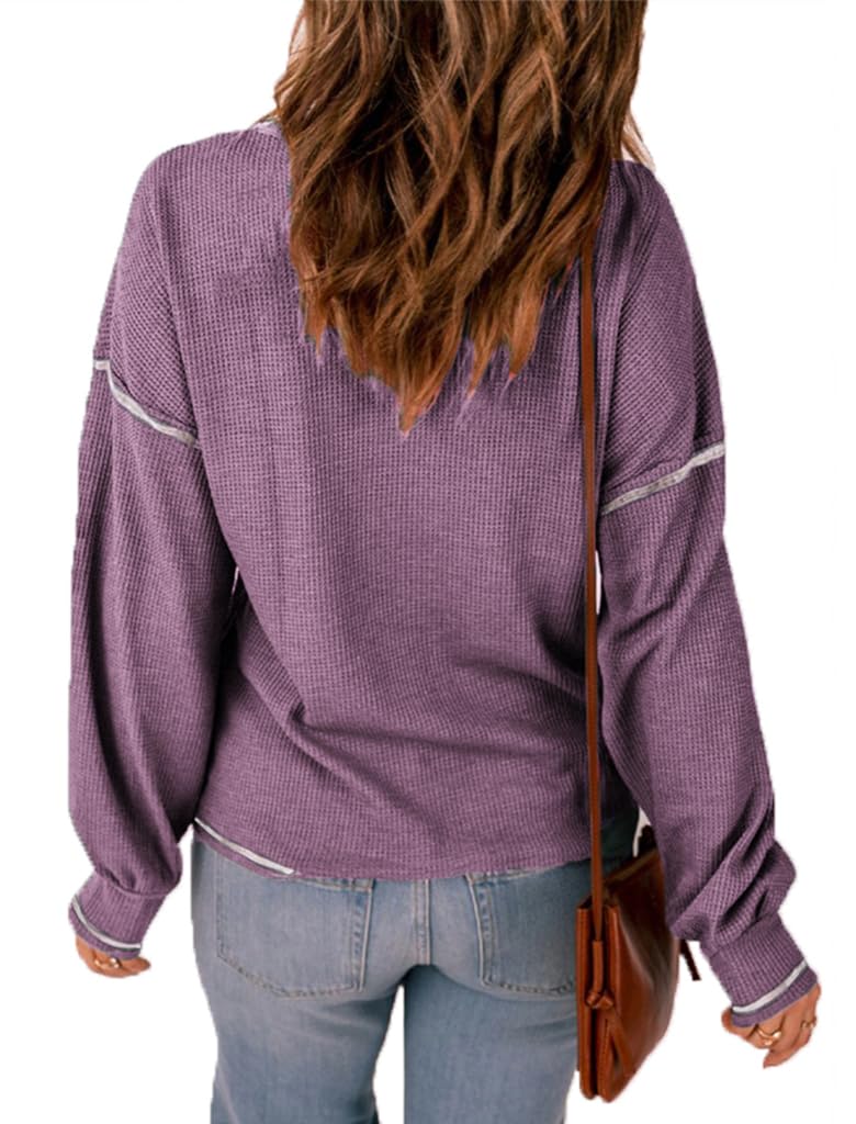 Locryz Women's Waffle Knit Tunic Top - Long Sleeve Loose Pullover Blouse with Drop Shoulder & Pocket | Casual Fall Outfit, Layering Shirt for Work & Weekend Wear