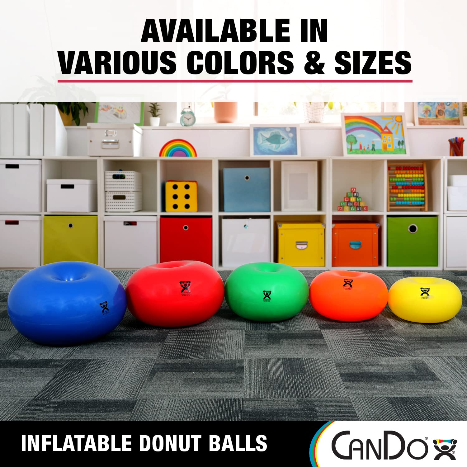 CANDO - 30-1955 Donut Exercise Ball for Core Training, Yoga, Pilates & Stability Workouts - 85cm x 45cm Blue Swiss Balance Ball for Gym, Office, Classroom & Home Fitness