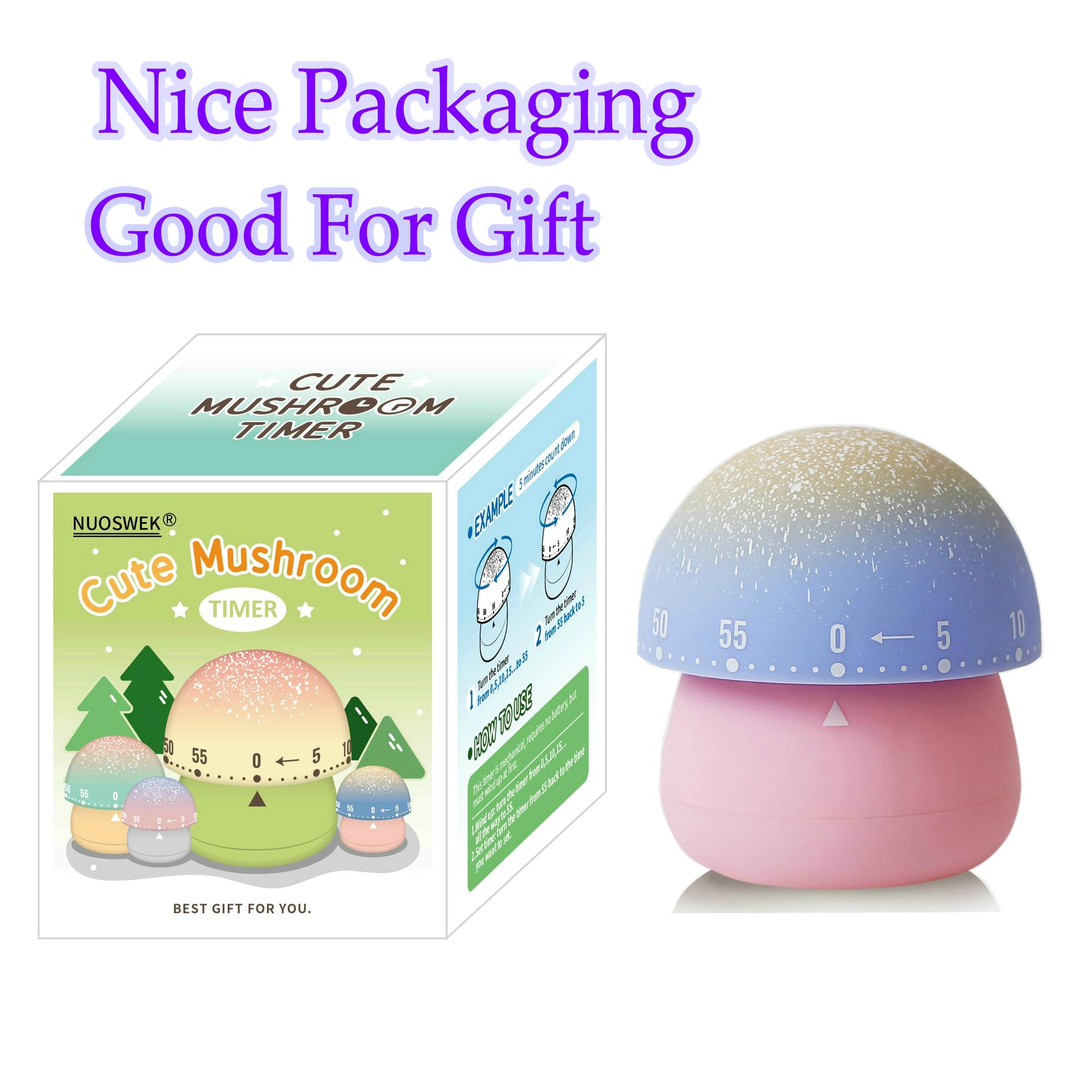 60-Minute Wind Up Mechanical Kitchen Timer - Cute Mushroom-Shaped Manual Countdown Timer for Cooking, Baking, Study & Classroom (Pink) | Perfect for Kids, Home Chefs & Teachers