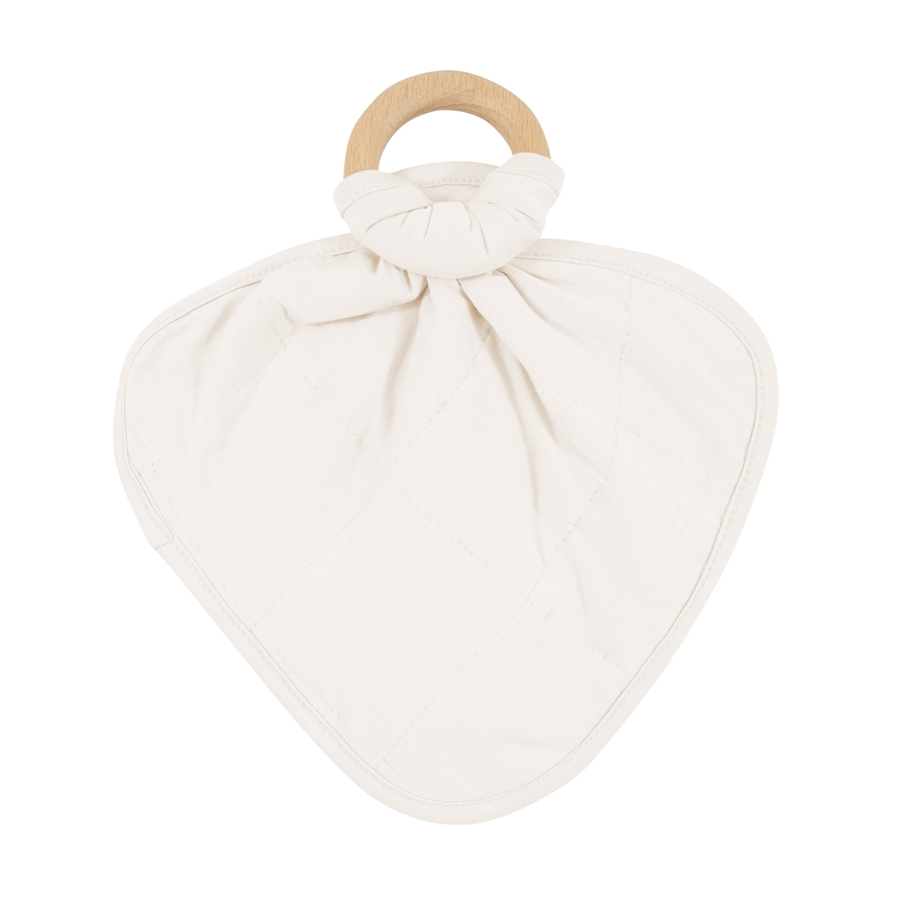 Organic Cotton Baby Lovey Blanket with Removable Wooden Teething Ring - Soft Security Blanket for Infants & Toddlers - Perfect for Soothing, Teething Relief and Bedtime Comfort