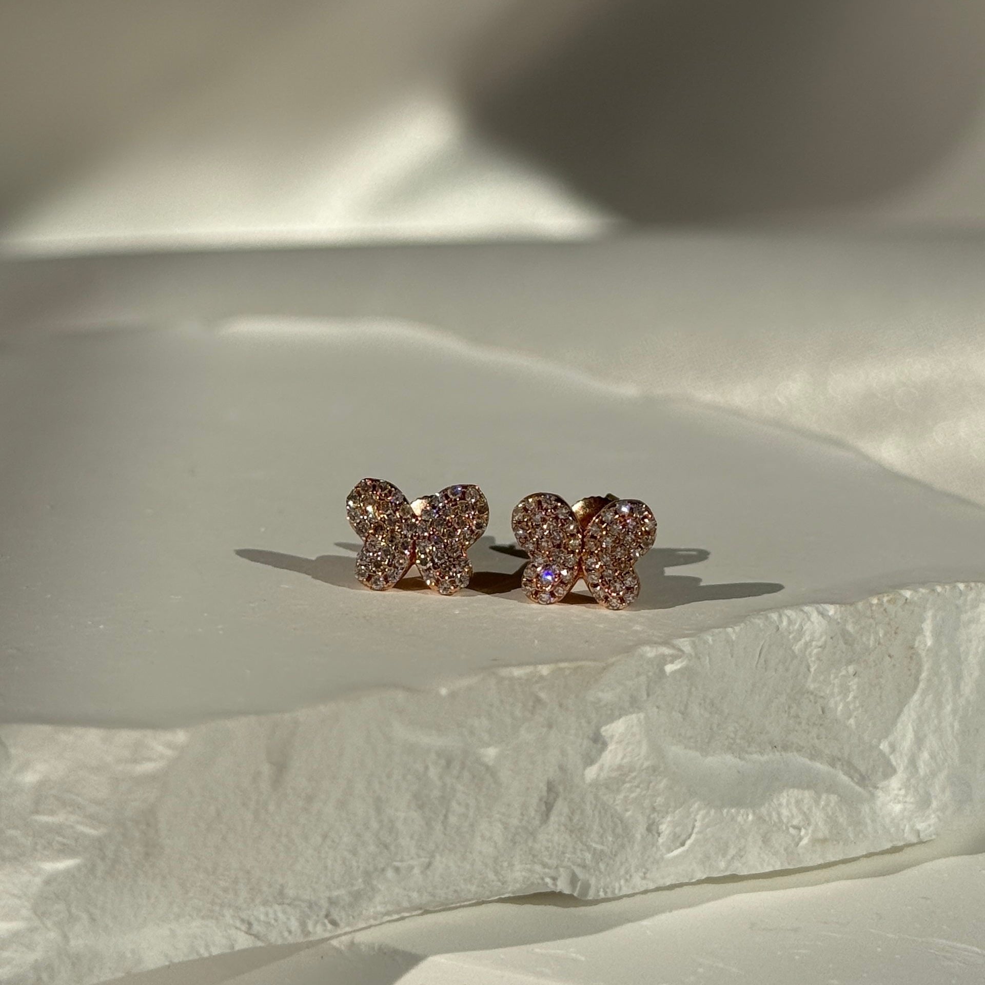 14k Rose Gold Diamond Pavé Butterfly Screw Back Earrings for Women - Elegant Gift for Anniversary, Wedding & Special Occasions