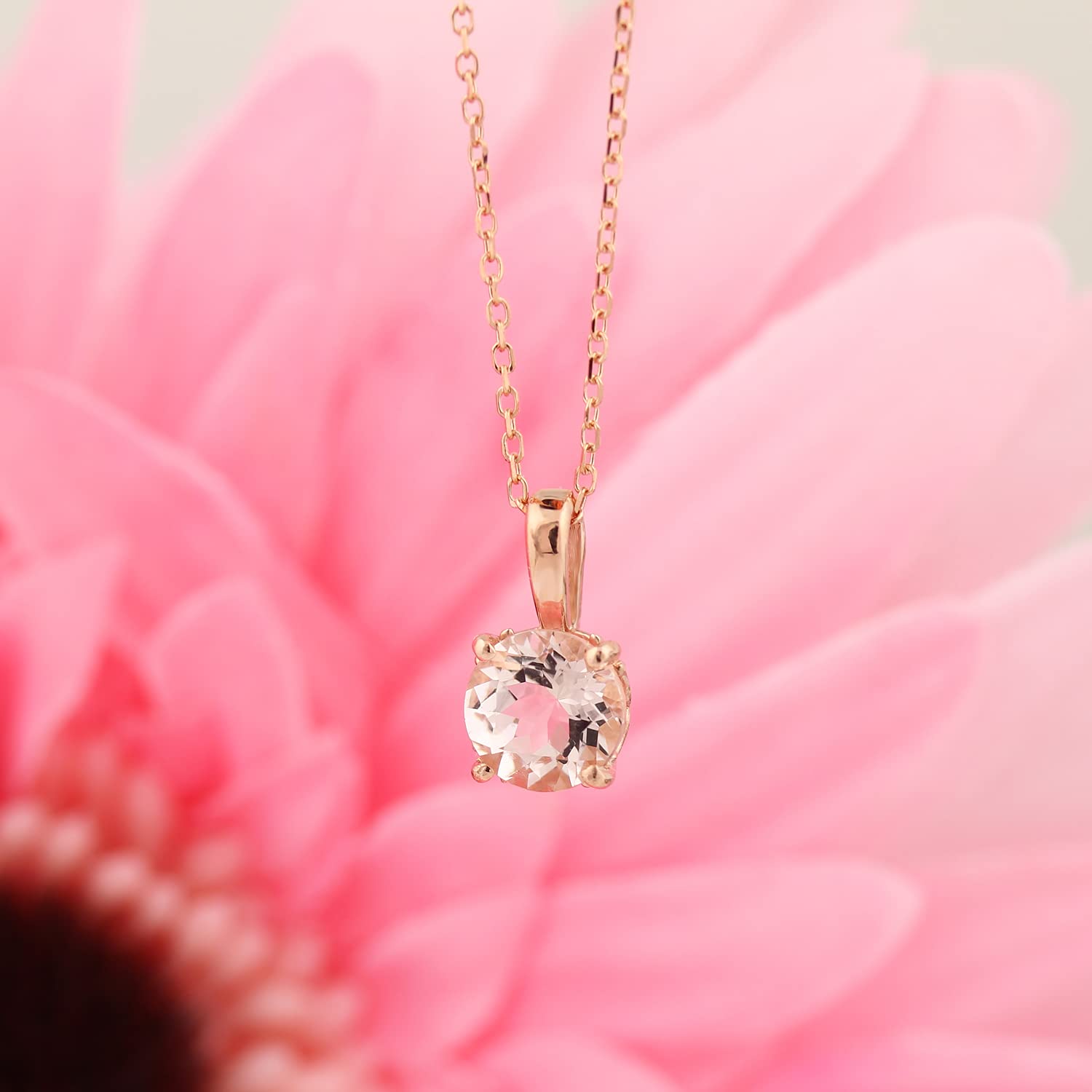 14K Rose Gold Morganite Pendant Necklace - 18 Inch Adjustable Chain, Dainty Elegant Jewelry for Women, Perfect for Valentine's Day, Anniversary & Special Occasion Gifts