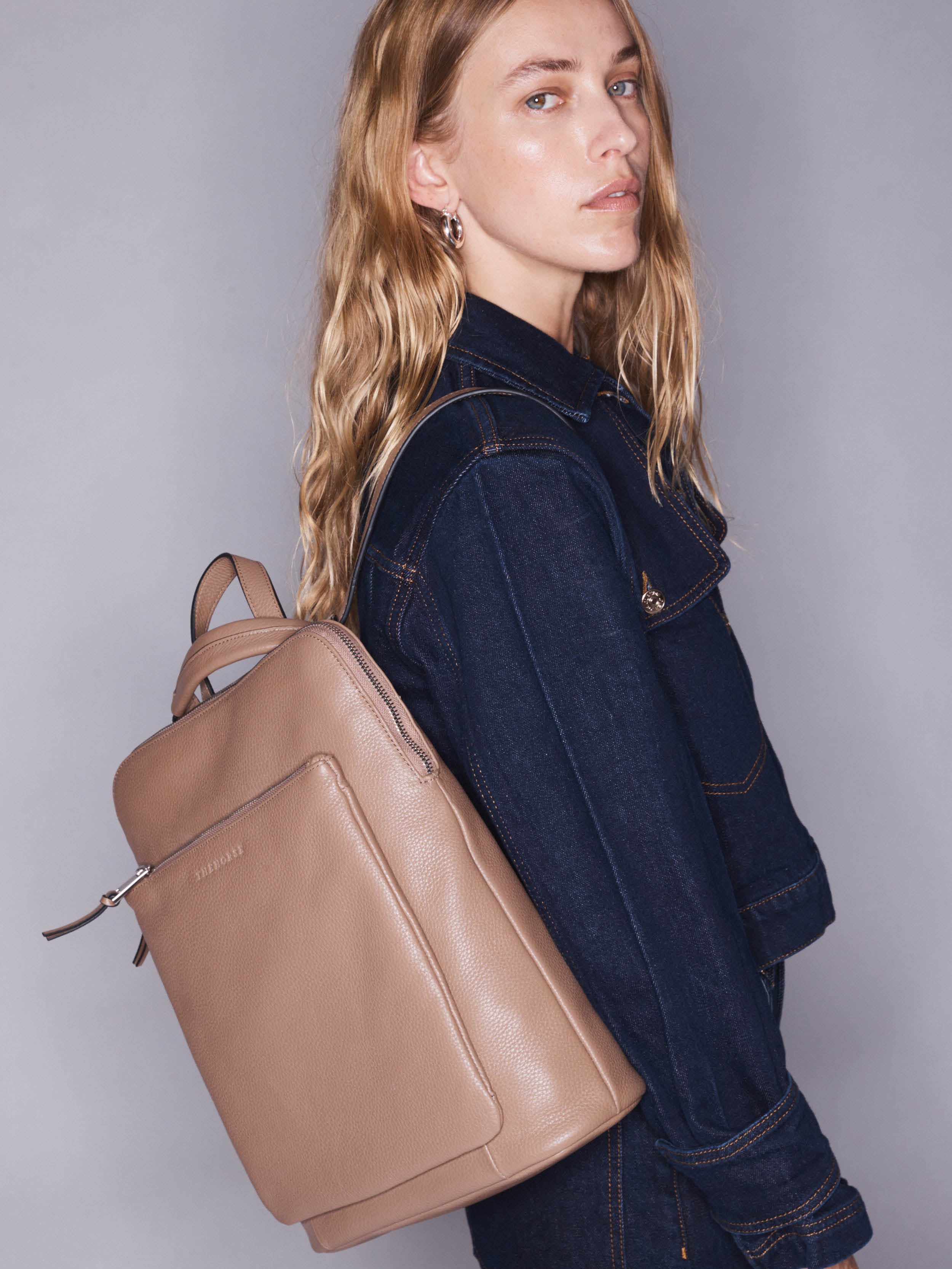Premium Taupe Pebbled Leather Backpack for Women & Men - Stylish & Durable Travel, Work & School Bag - Perfect for Commuting, Office & College