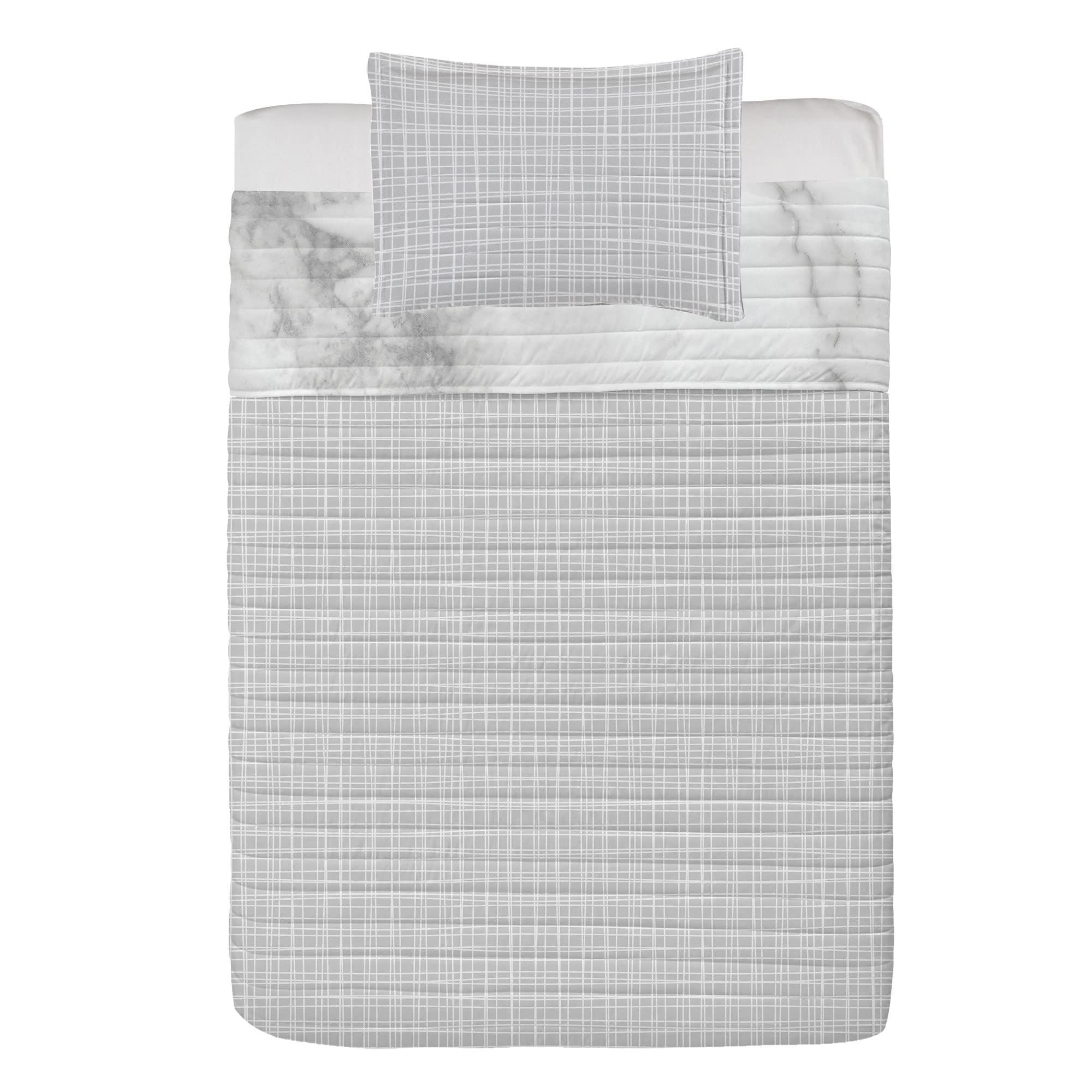 Ambesonne Reversible Bedspread Set with Marble Print - Nature Granite Pattern, Cloudy Spotted Stone Design - Microfiber Comforter & Pillow Shams - Twin Size in Pale Grey - Perfect for Modern Bedrooms, Guest Rooms & Dorm Decor