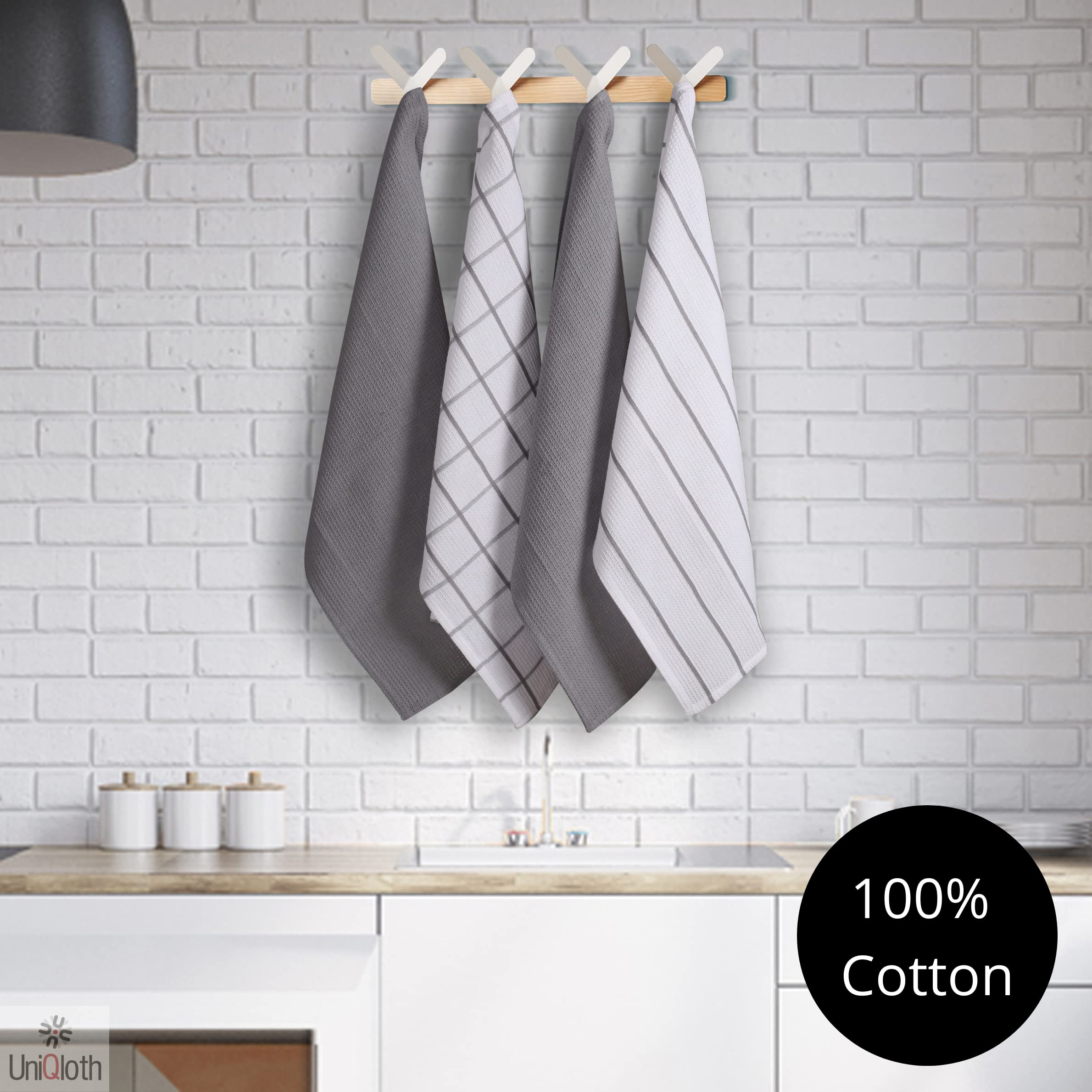 12 Pack Cotton Waffle Dish Towels - Farmhouse Kitchen Towels for Hanging, Quick Drying & Reusable - Home & Restaurant Use