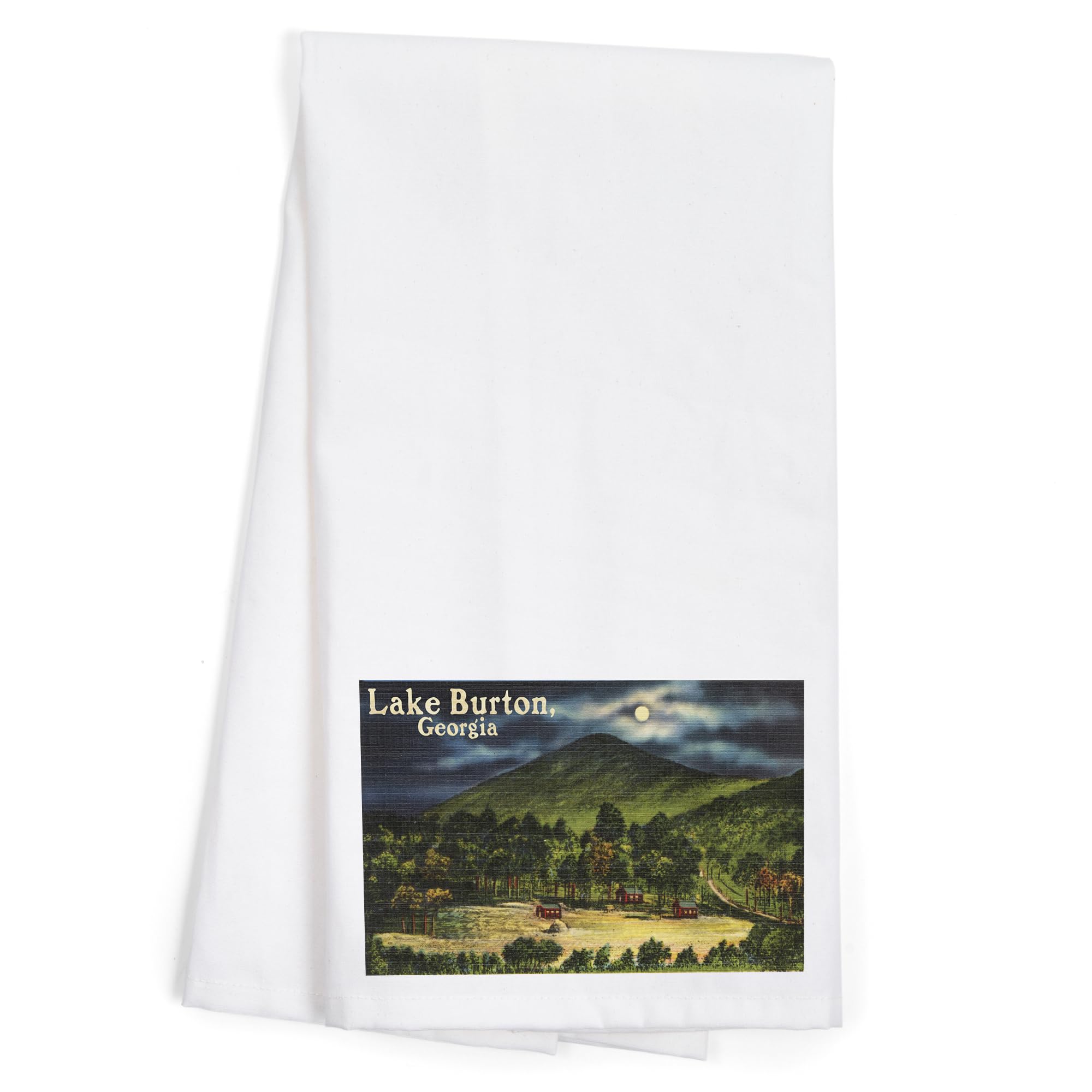 Lantern Press Lake Burton Georgia Moonlit Scene 100% Cotton Tea Towel - Decorative Hand Towel for Kitchen, Home Decor & Gifts - Perfect for Dish Drying, Wall Art & Cozy Cabin Decor