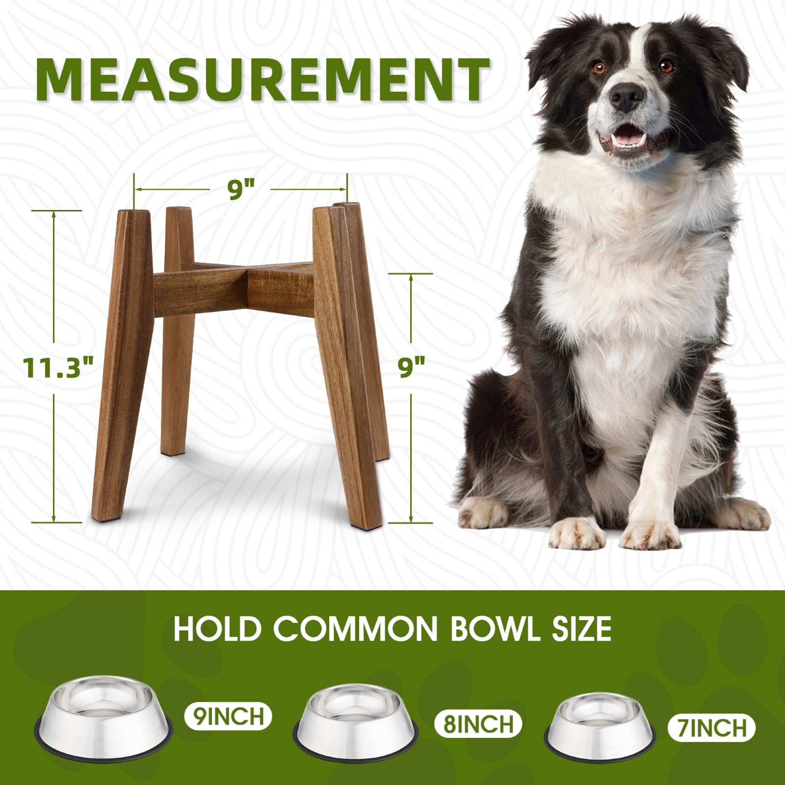 Elevated Dog Bowl Stand for Medium Dogs - Wooden Slow Feeder with Adjustable Height (Fits 9