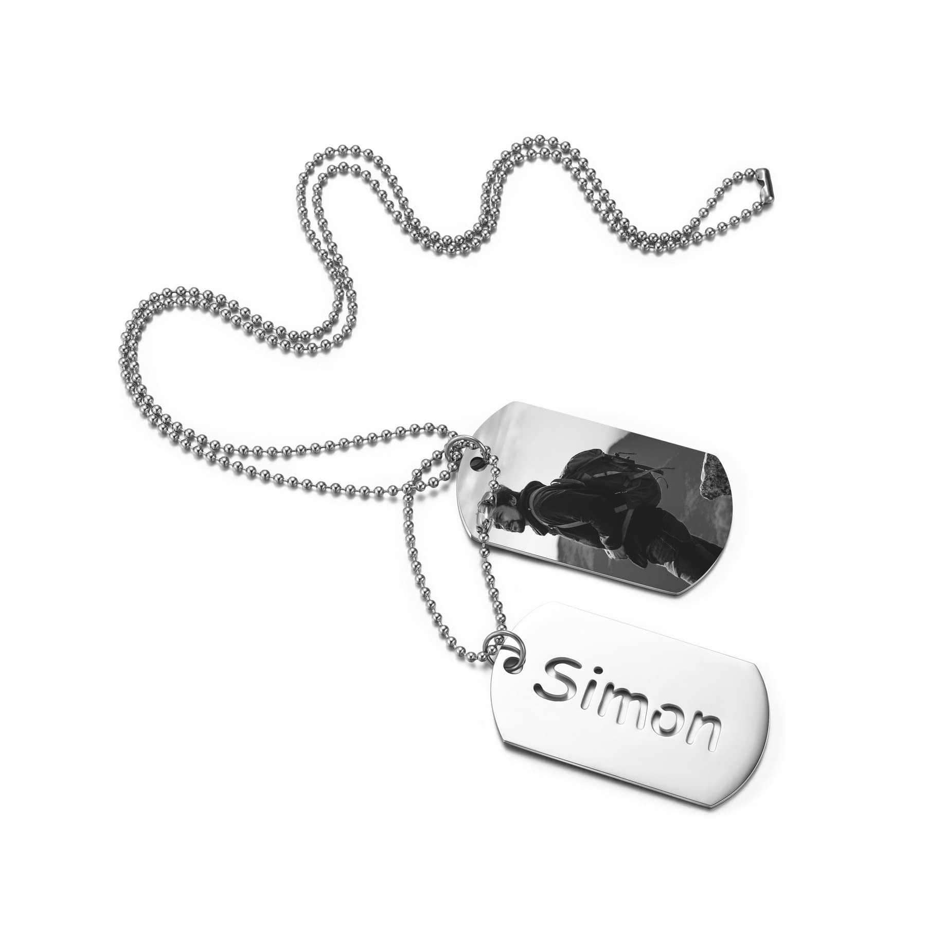 Custom Military Dog Tags Necklace for Men - Personalized Engraved Nameplate & Photo Pendant - Stainless Steel Chain for Father, Boyfriend & Outdoor Sports Lovers - Perfect for Gifts, Military Apparel & Adventure Activities
