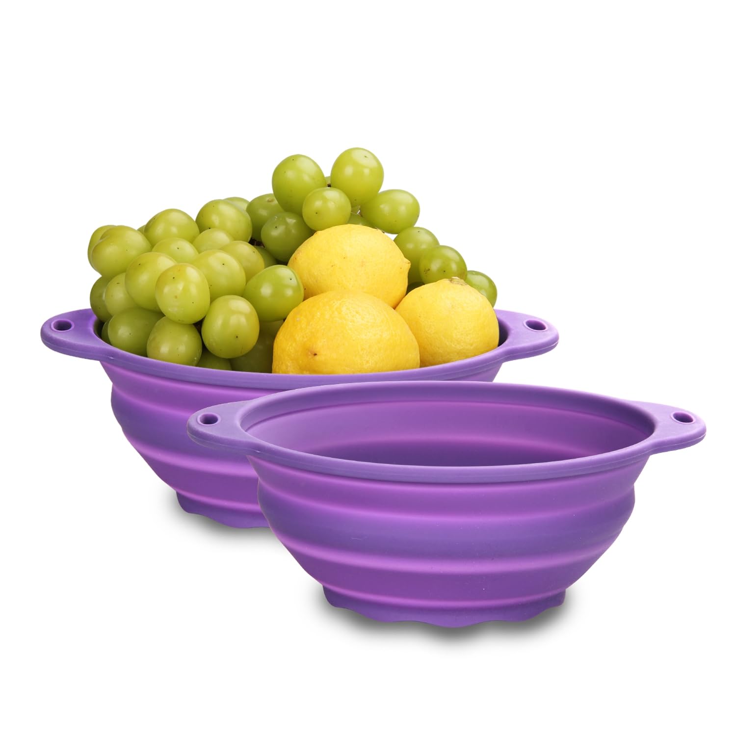 Collapsible Mixing Bowl 2 Pack - 61 oz Food Grade Silicone Storage Containers for Camping, Hiking & Travel - Space Saving Foldable Bowls for Mixing, Storing & Meal Prep (Purple) - Perfect for Outdoor Adventures, Picnics & Small Kitchen Spaces