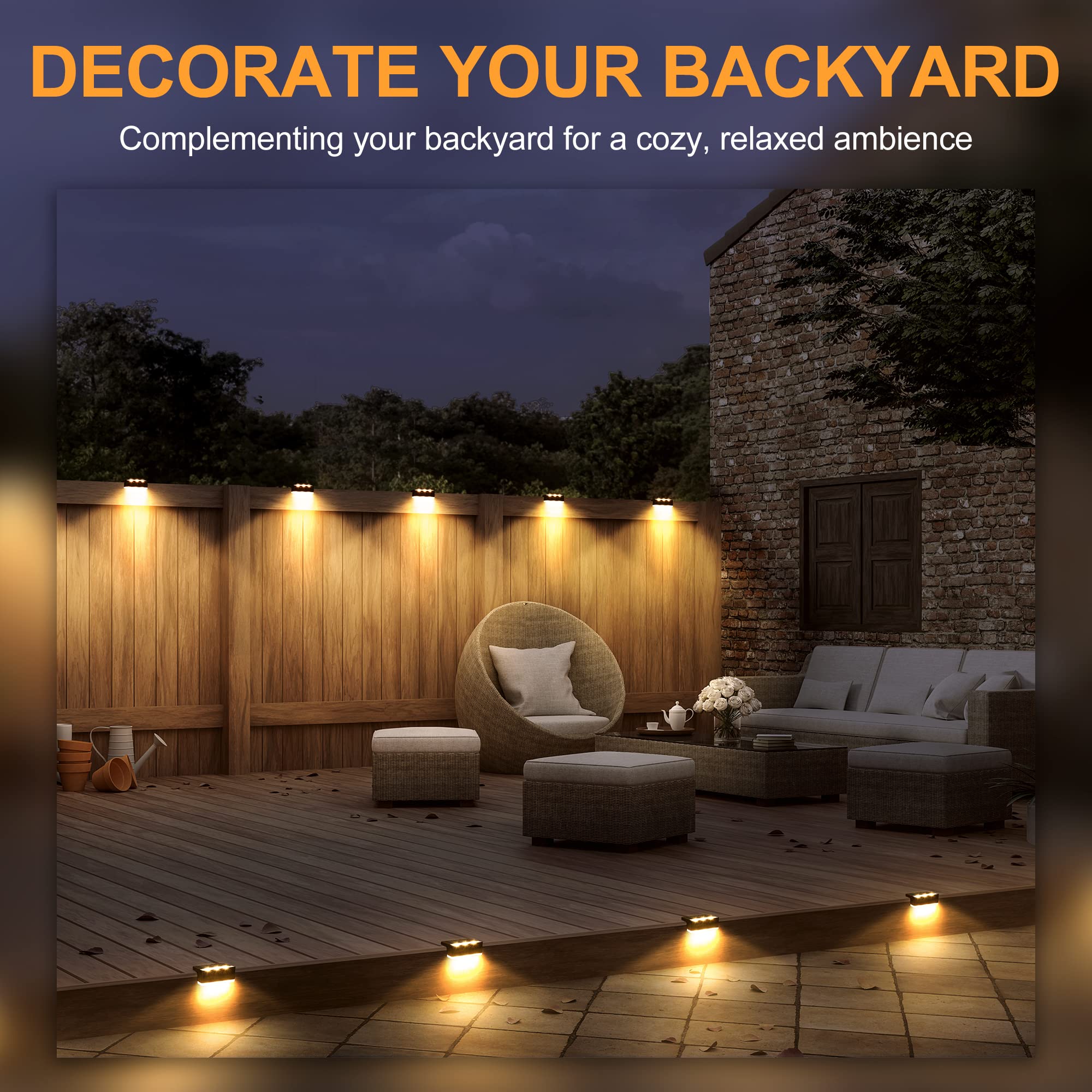 SOLPEX 16 Pack Solar Fence Lights Outdoor - 6 LED Waterproof Solar Powered Lights for Deck, Stair, Front Porch, Balcony, Walkway, Garden, Yard, Patio & Pool Decor - IP65 Waterproof Warm White Solar Lights for Nighttime Safety & Ambience