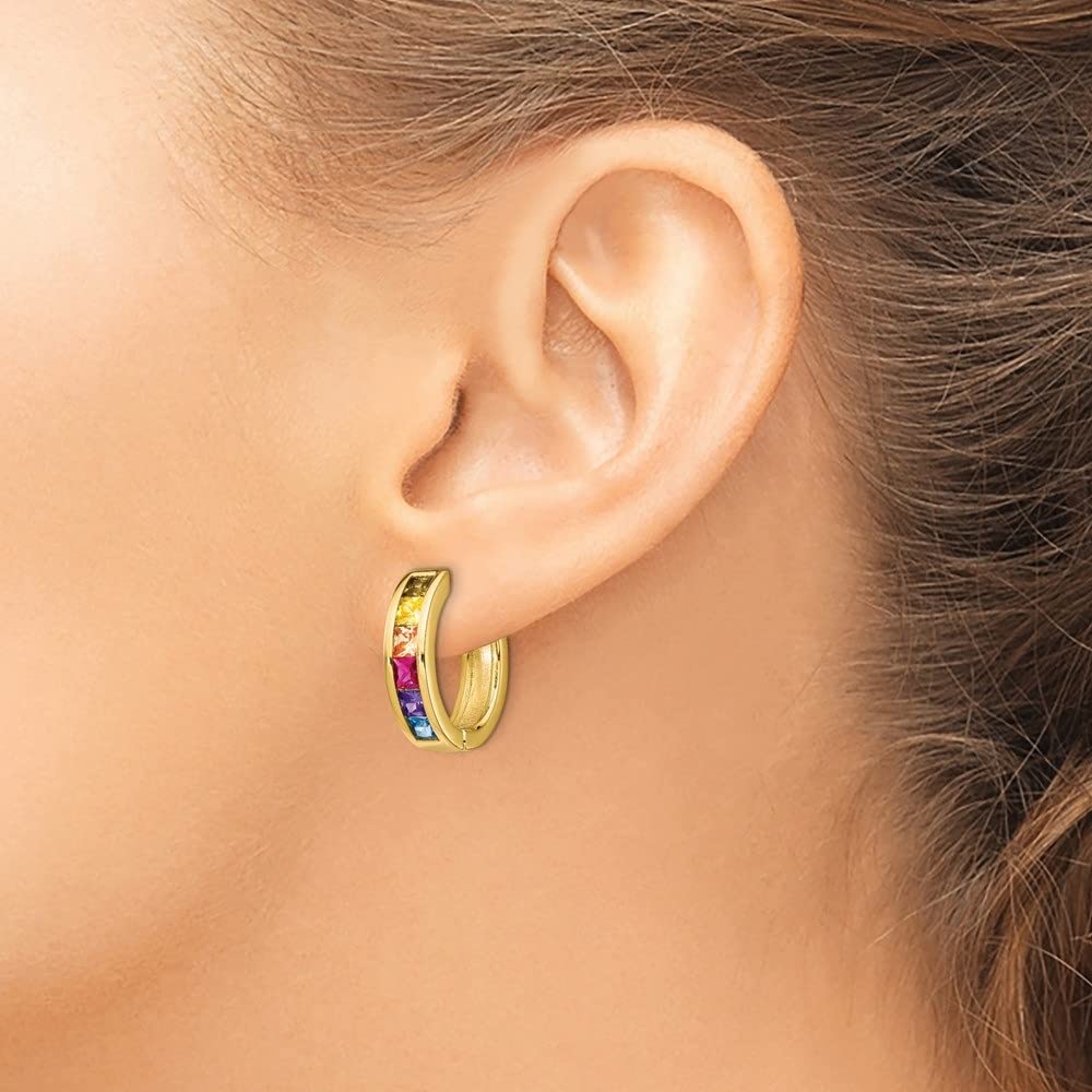 925 Sterling Silver 14k Gold Plated Cubic Zirconia Hoop Earrings for Women - Colorful CZ Channel Set Small Hoops - Perfect for Parties, Weddings & Everyday Wear