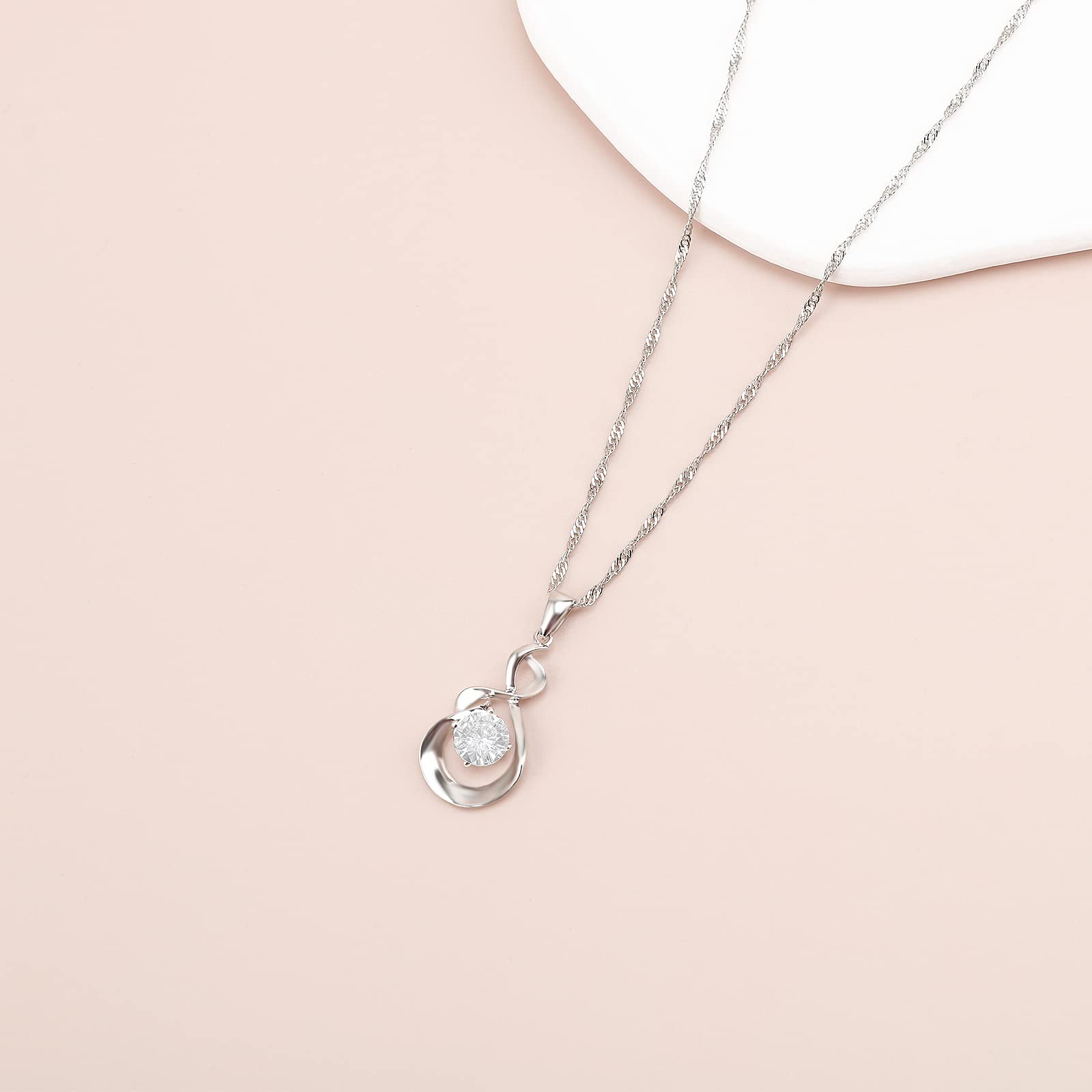 925 Sterling Silver Women's Necklace - 18 Inch Singapore Chain with Cubic Zirconia Pendant | Elegant Jewelry Gift for Her, Anniversary, Birthday & Special Occasions