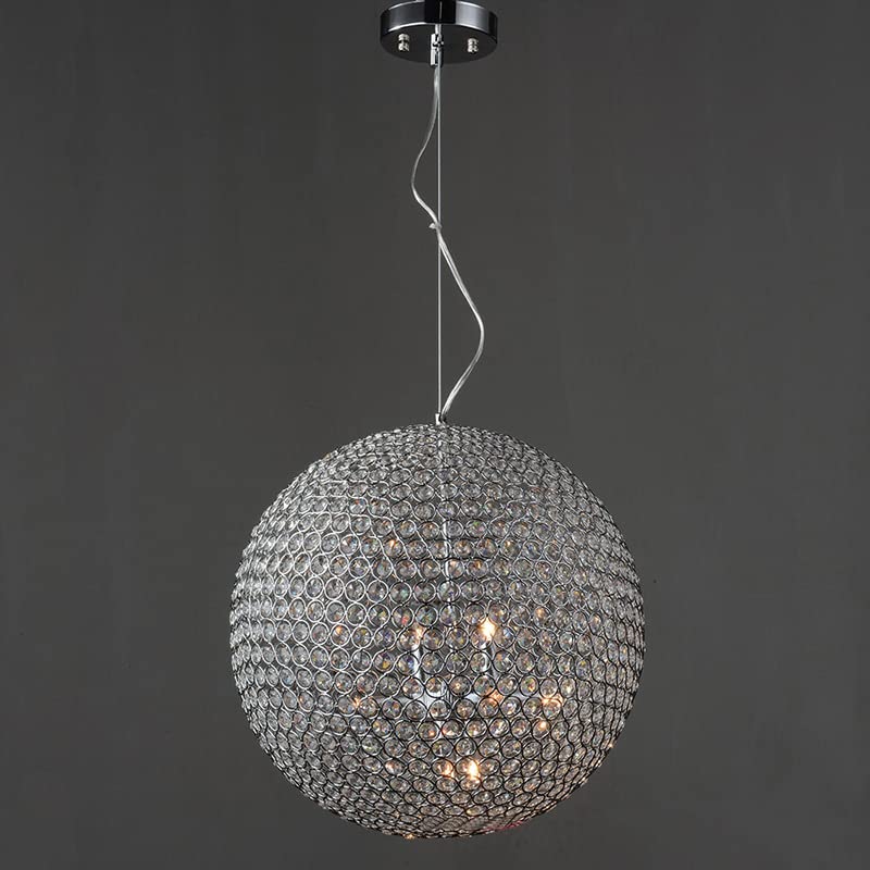 Modern Simple Design Crystal Hollow Out Ball Dining Room Ceiling Pendant Light - Chrome Gold Chandelier Fixture for Restaurant Balcony Porch Corridor (40cm, Silver) | Elegant Lighting for Home Dining & Commercial Spaces