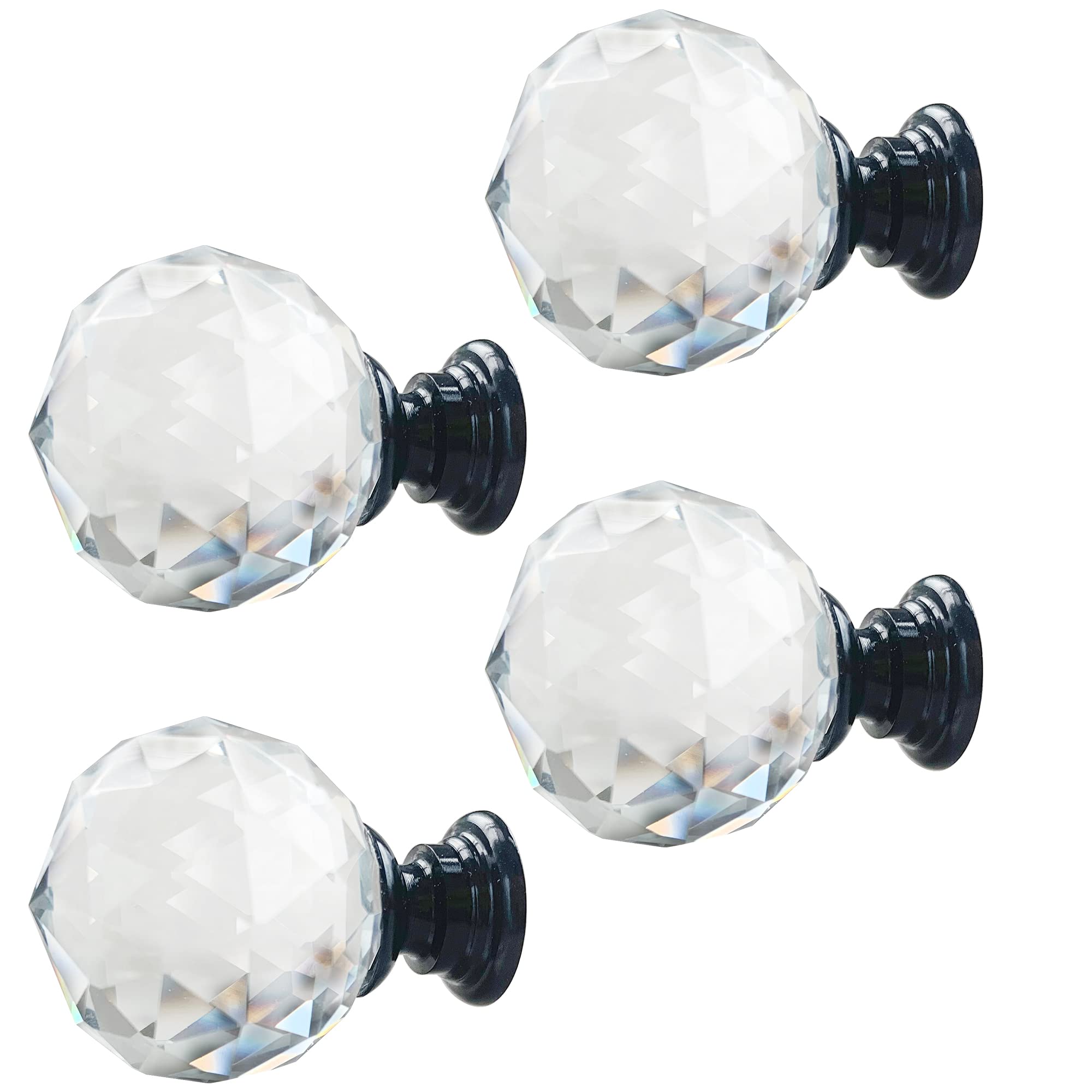 4 Pack Round Crystal Drawer Knobs - Classic Black Base Glass Cabinet Pulls for Dresser, Cupboard, Closet (25mm) - Perfect for Home Decor & Furniture Upgrade