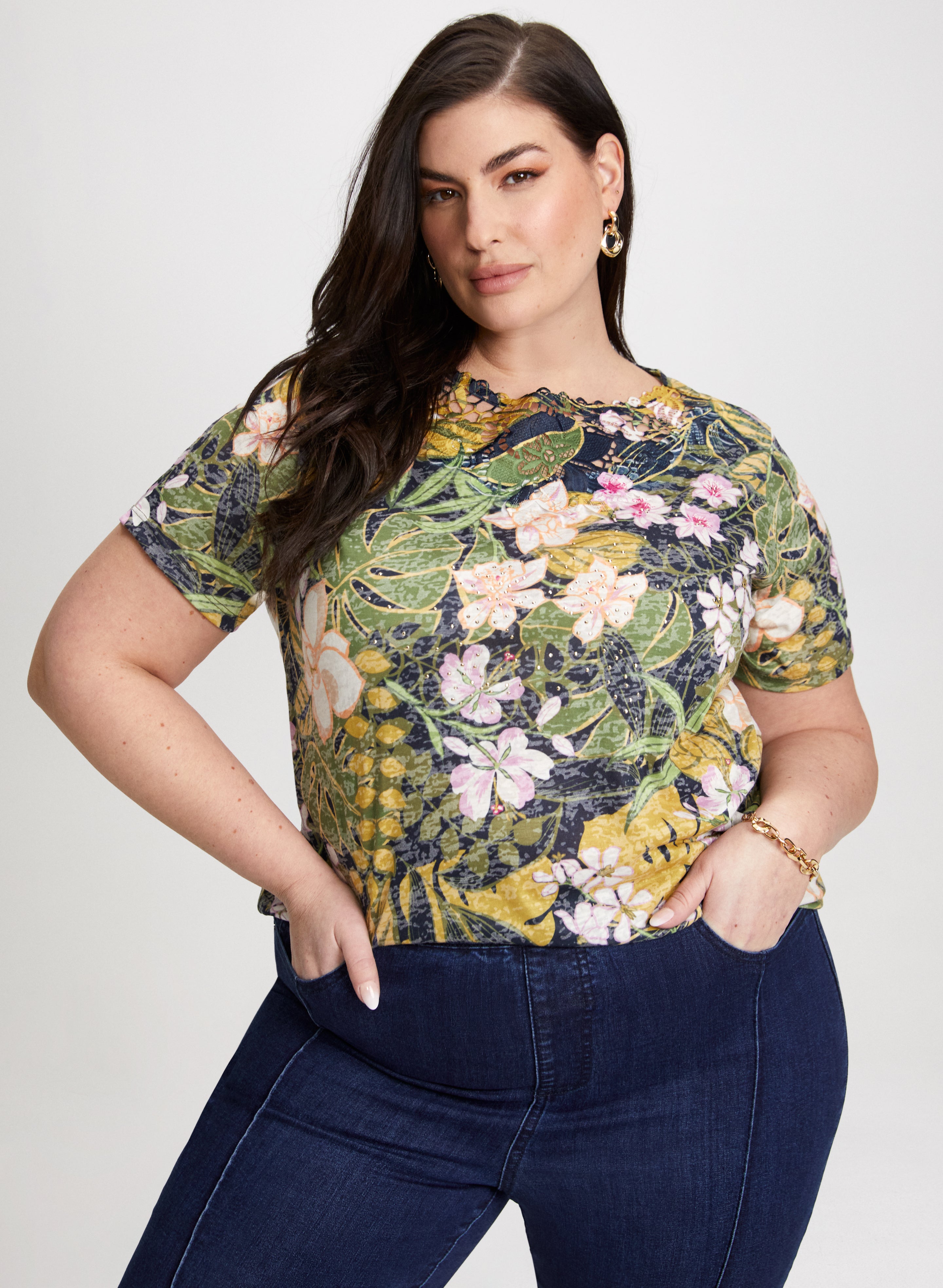 Floral Openwork Detail T-Shirt for Women - Breathable Summer Blouse, Casual & Boho Style - Perfect for Beach Outings, Picnics, and Date Nights