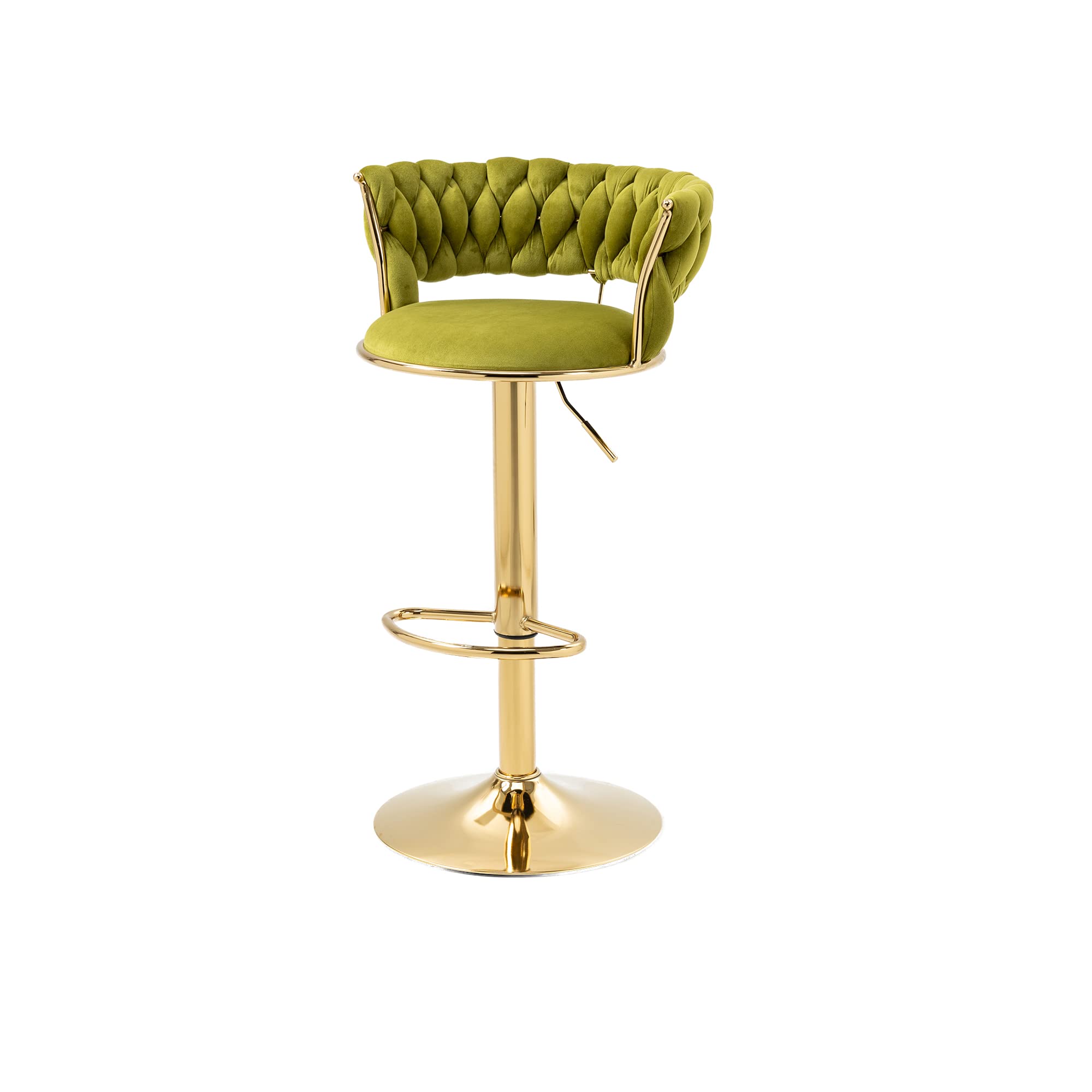 Swivel Bar Stools Set of 2 - Adjustable Height Kitchen Counter Stools with Footrest - Velvet Upholstered Dining Chairs for Kitchen Island, Breakfast Bar & Restaurant (Modern Style, Green)