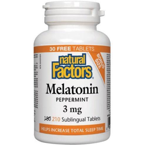 Natural Factors Melatonin 3mg Peppermint Flavor Sublingual Tablets - 210 Count for Better Sleep, Jet Lag & Insomnia Relief