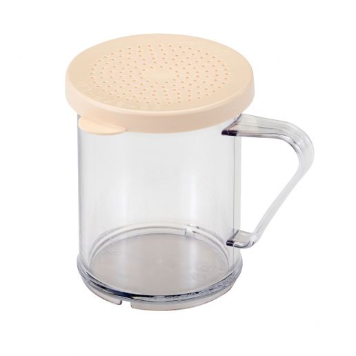 Cambro 96SKRD135 Camwear 10 Oz. Clear Polycarbonate Salt and Pepper Shakers Set with Beige Lid - Durable Restaurant-Grade Spice Dispensers for Kitchen, Dining Table & Food Service