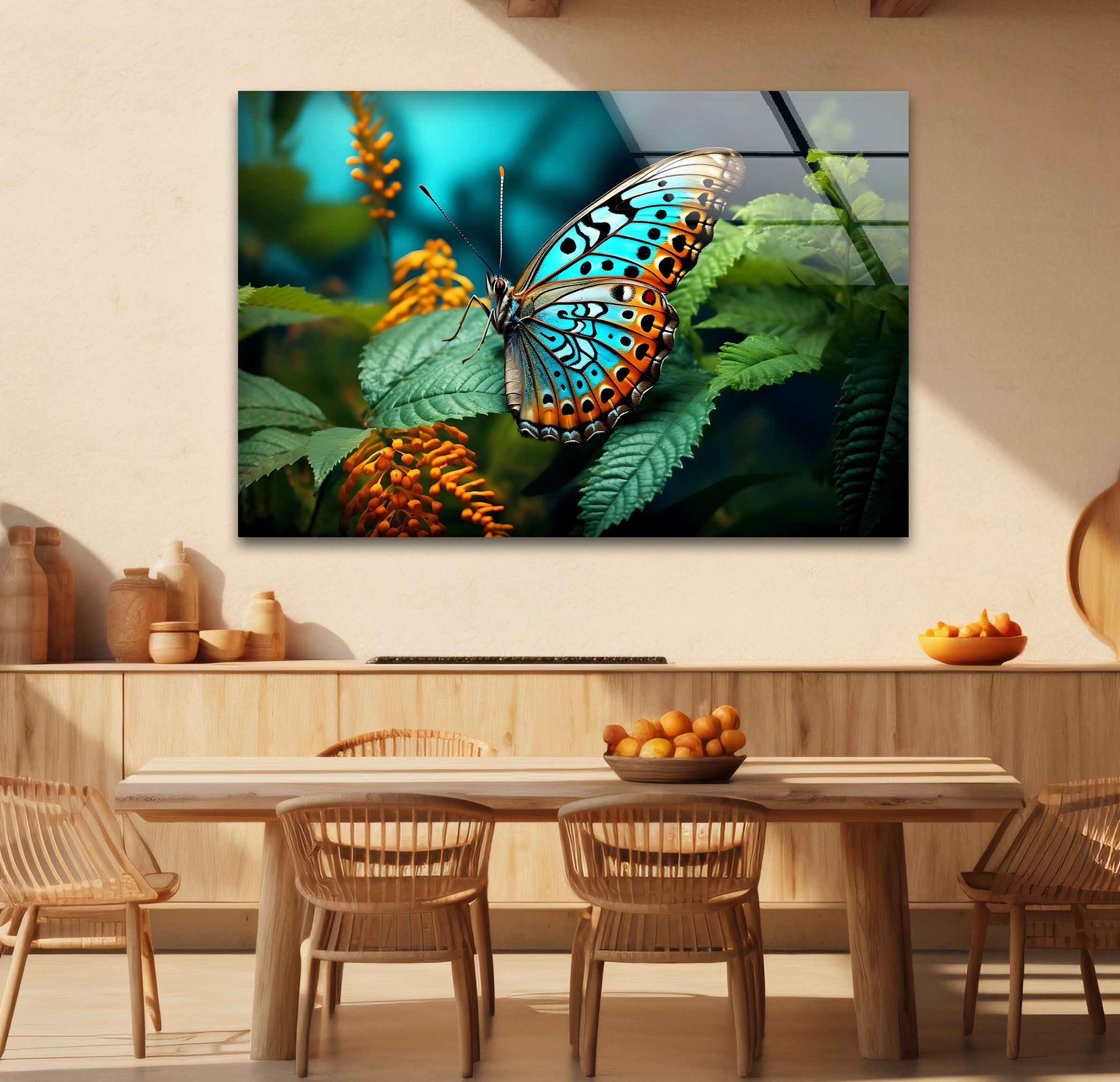 Blue Monarch Glass Wall Art - Vibrant Butterfly on Leaf Print | Elegant Home Decor for Living Room, Bedroom & Office | Perfect Gift for Nature Lovers