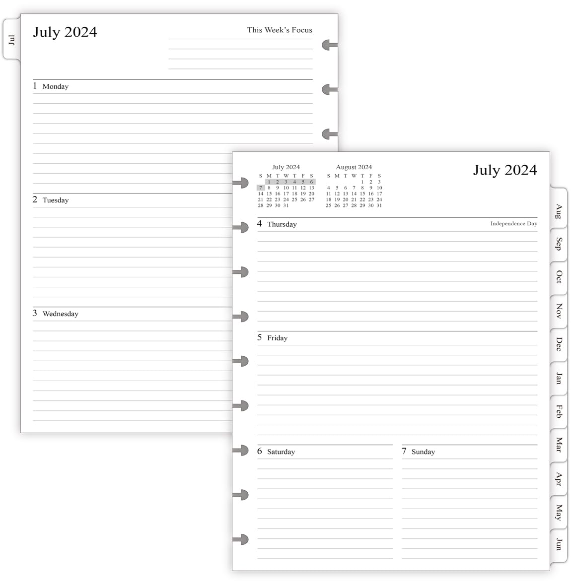 Newestor 2024-2025 Weekly Planner Refills for Happy Planner - July 2024 to June 2025 Calendar, 9 Discs Punched, Classic Size 7