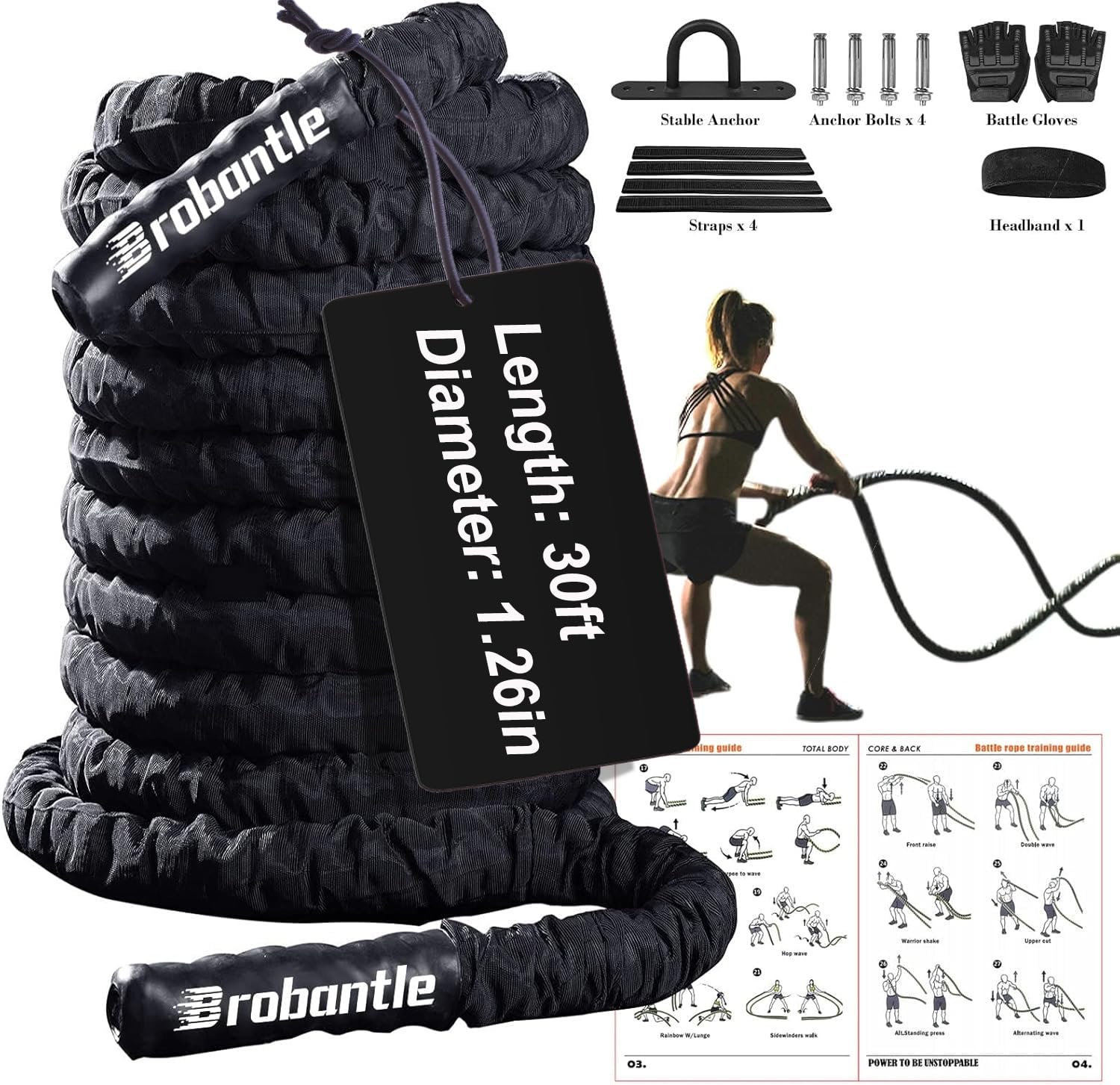 Battle Ropes for Home Gym - Heavy Duty Exercise Ropes for Full Body Workout & Strength Training - Perfect for CrossFit, HIIT, and Cardio Fitness