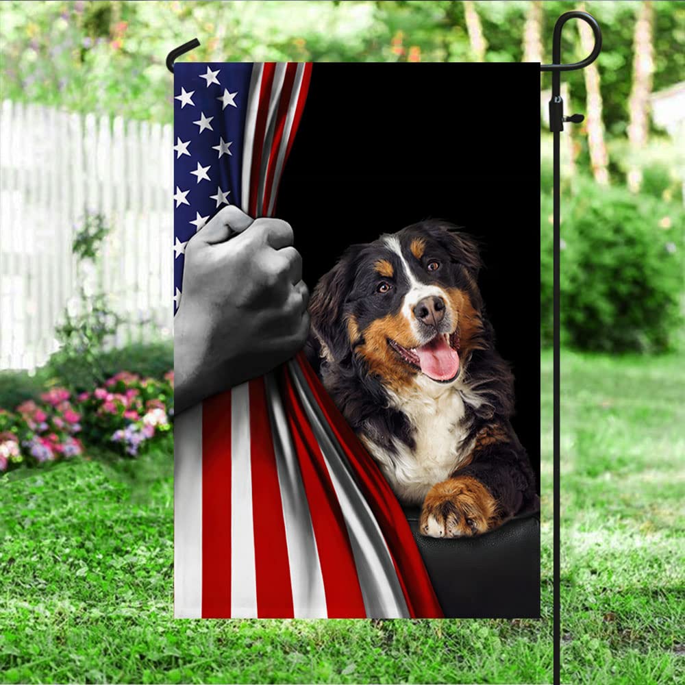American Flag with Bernese Mountain Dog Design - Patriotic Dog Lover Outdoor Decoration for Yard, Garden, and Home | Perfect for 4th of July, Memorial Day & Backyard Parties