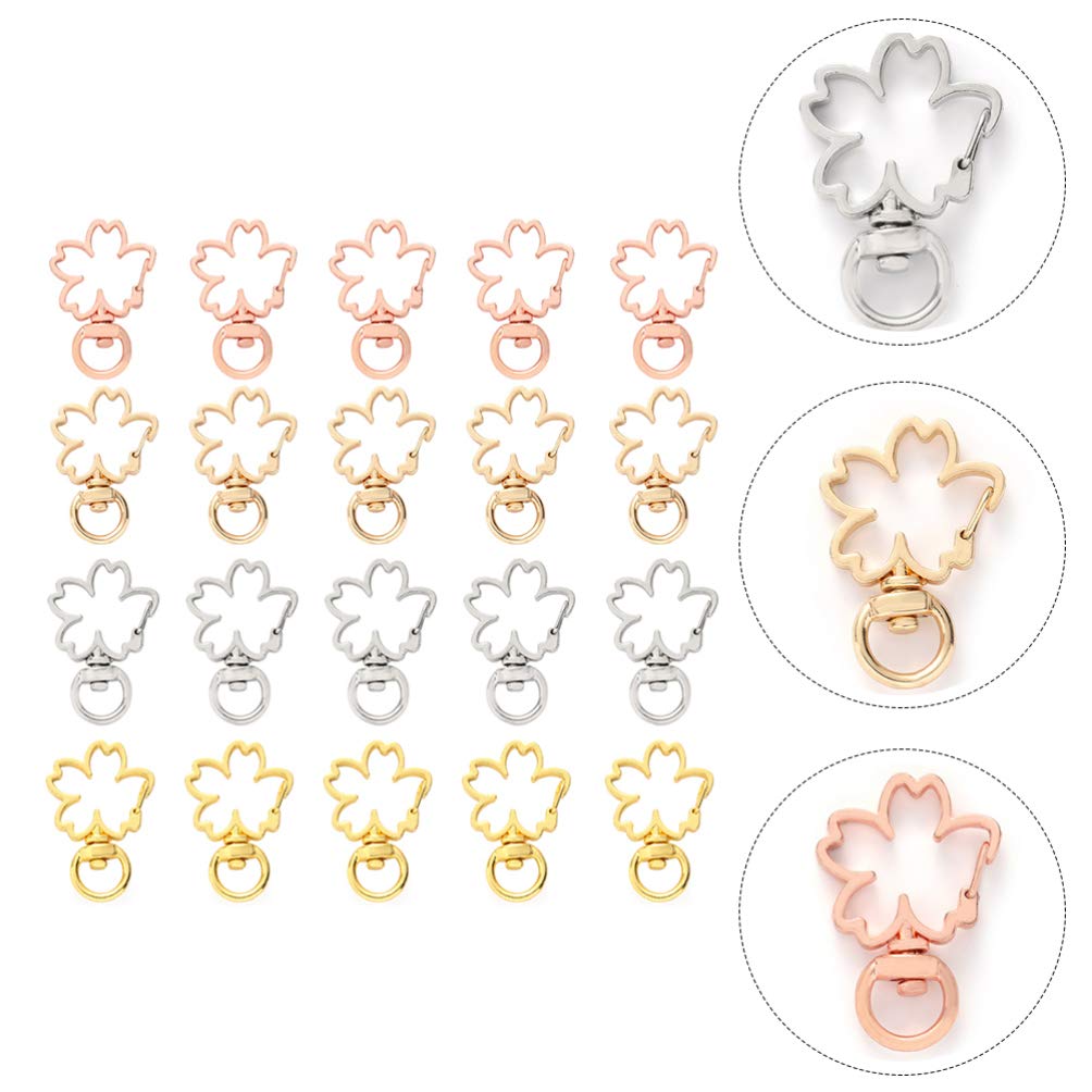 Metal Cherry Blossom Keychain - 20Pcs Lobster Clasps with Key Rings for DIY Jewelry & Craft Making - Perfect for Gifts & Accessories